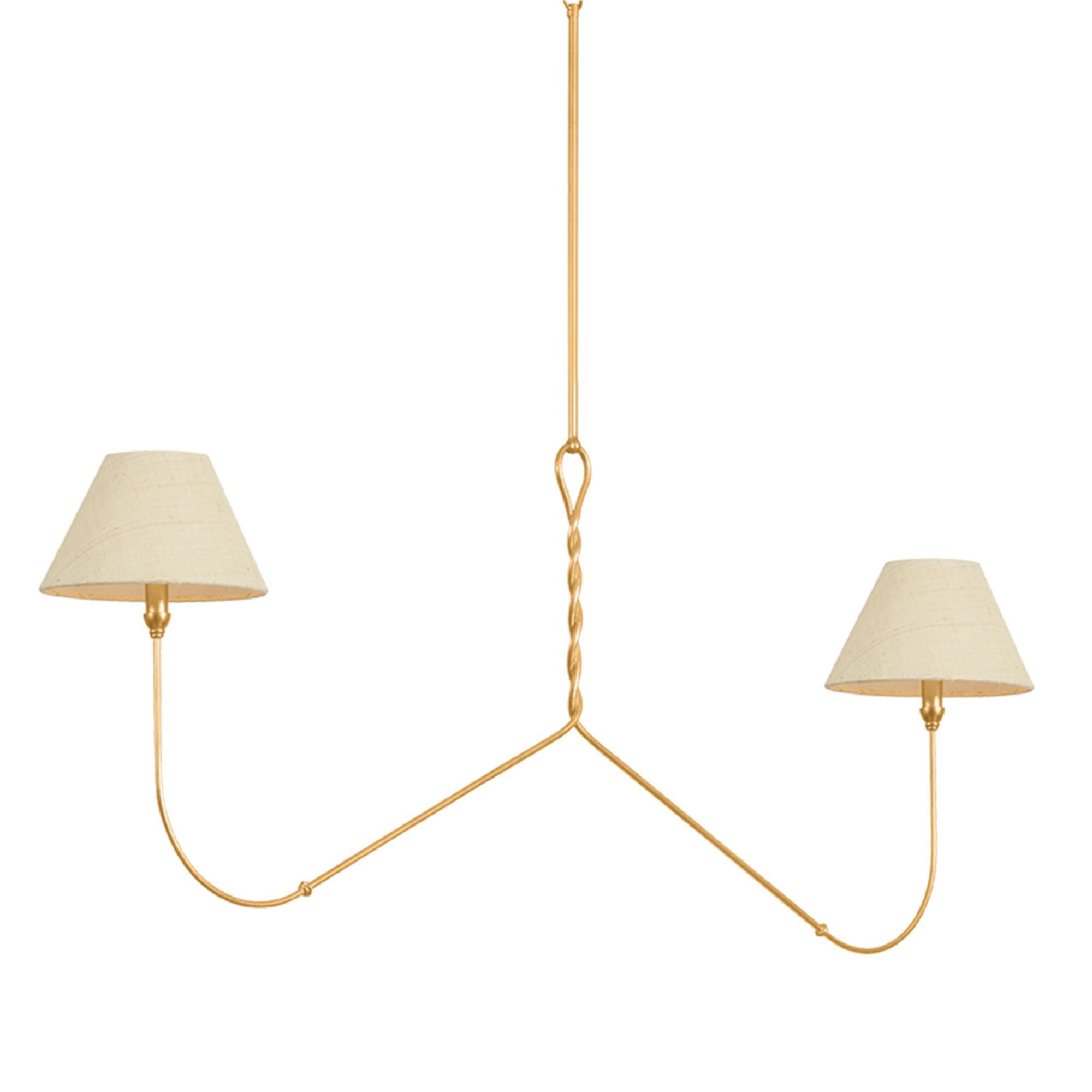 Shown in Vintage Gold Leaf finish and Saguran Natural Woven shade