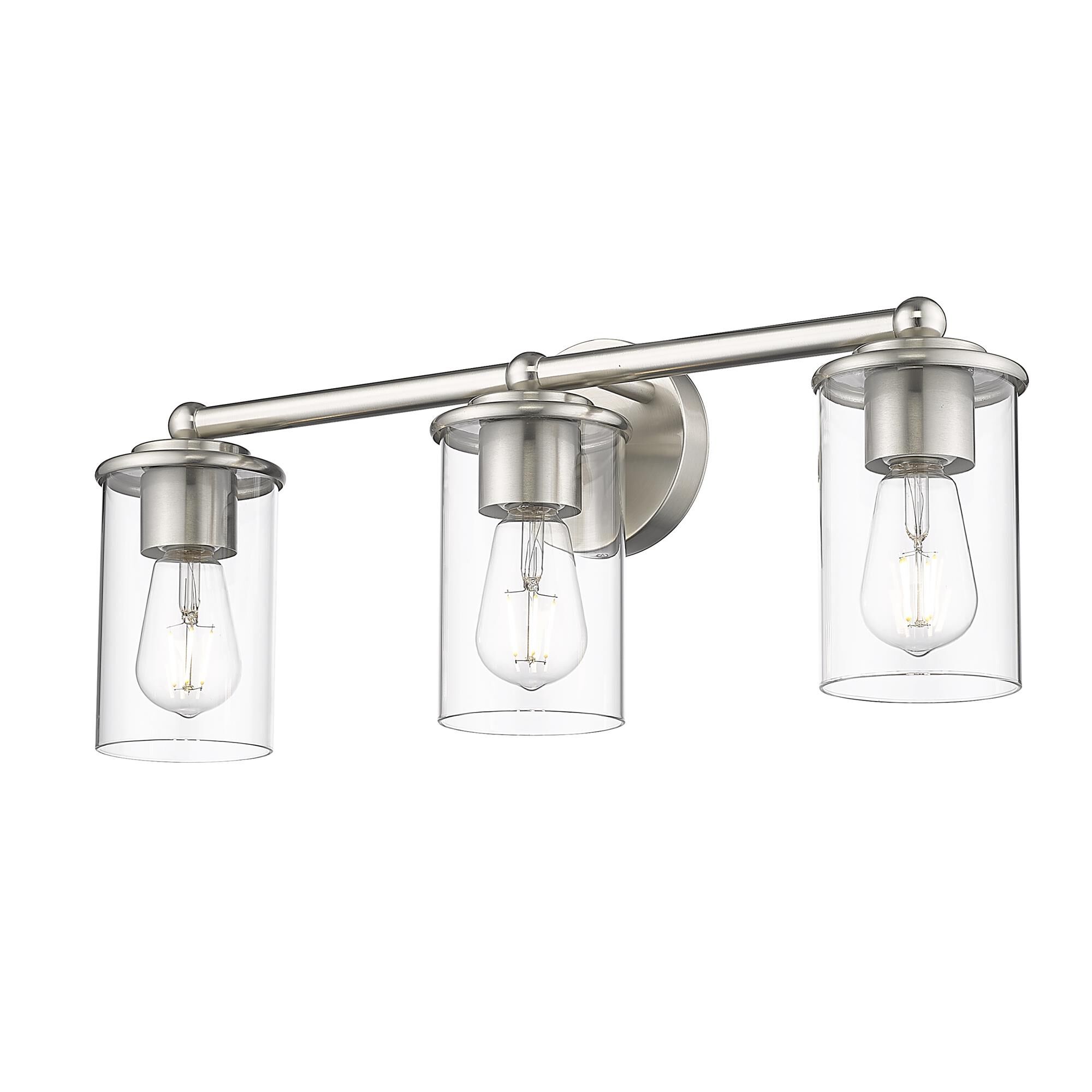 Shown in Brushed Nickel finish and Clear glass and Clear shade