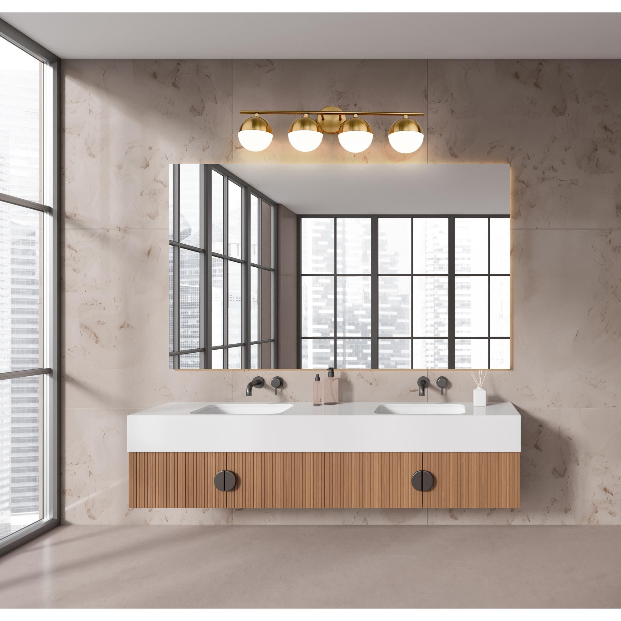 Shown in Modern Gold finish and Matte Opal glass and Matte Opal shade