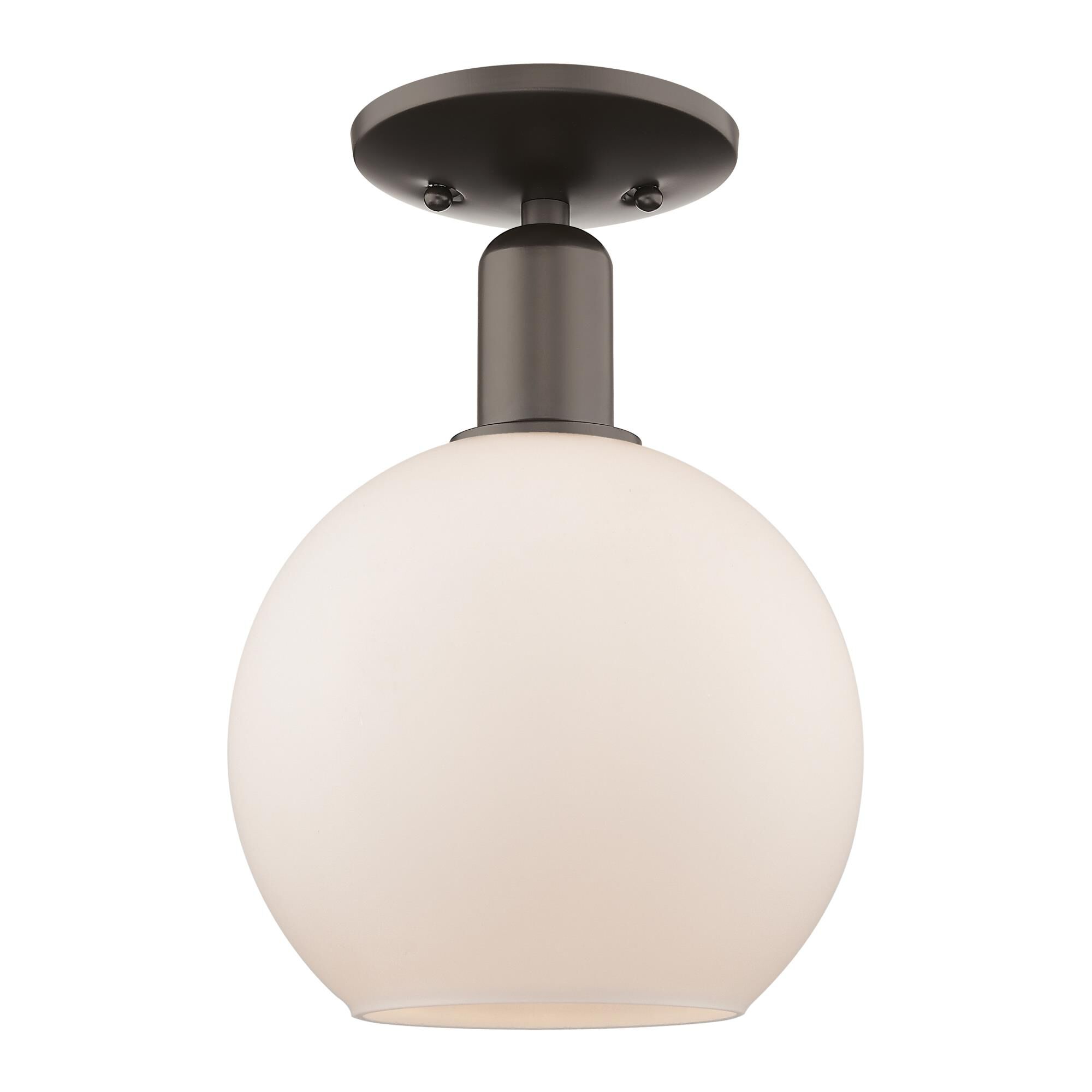 Shown in Oil Rubbed Bronze finish and Matte White glass