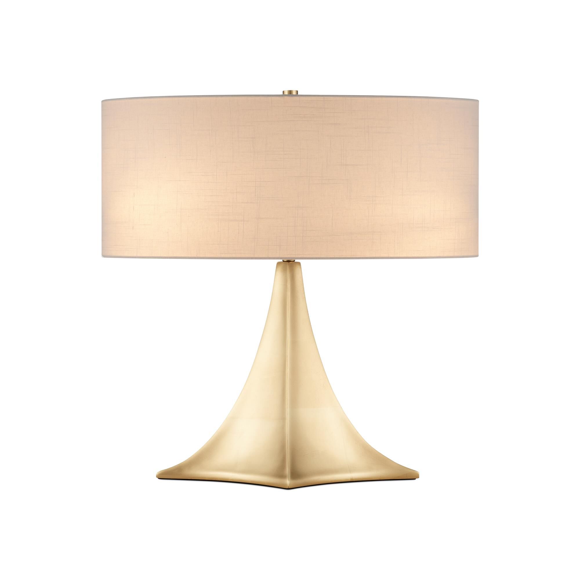 Shown in Gold Leaf finish and White Linen shade