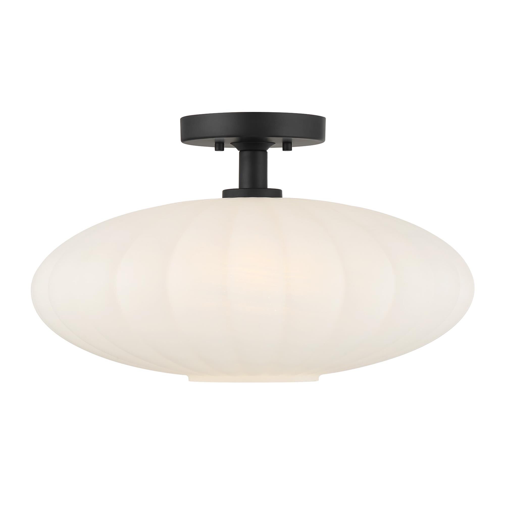 Shown in Matte Black finish and White Strie glass and Glass shade
