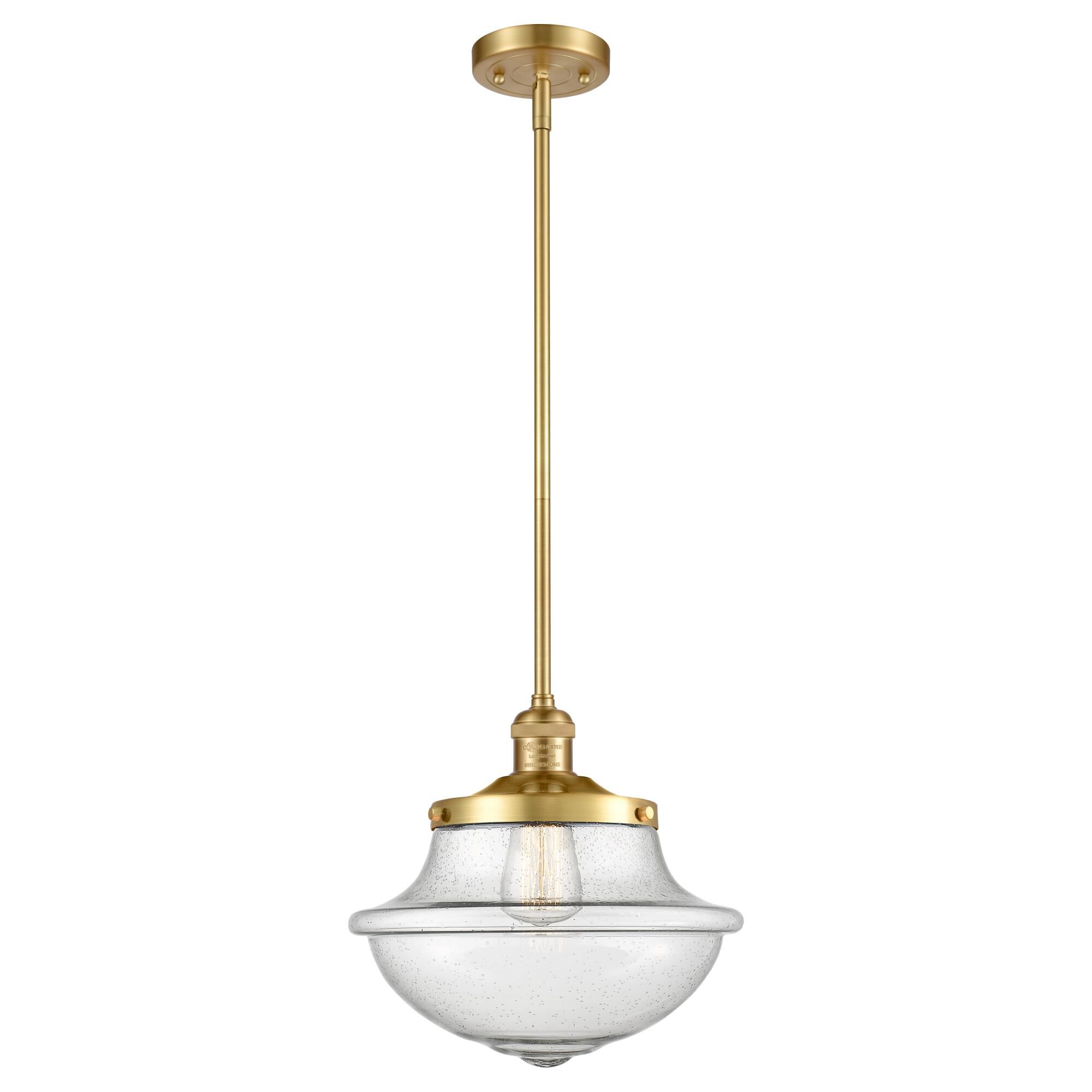 Shown in Satin Gold finish and Seedy Large Oxford glass