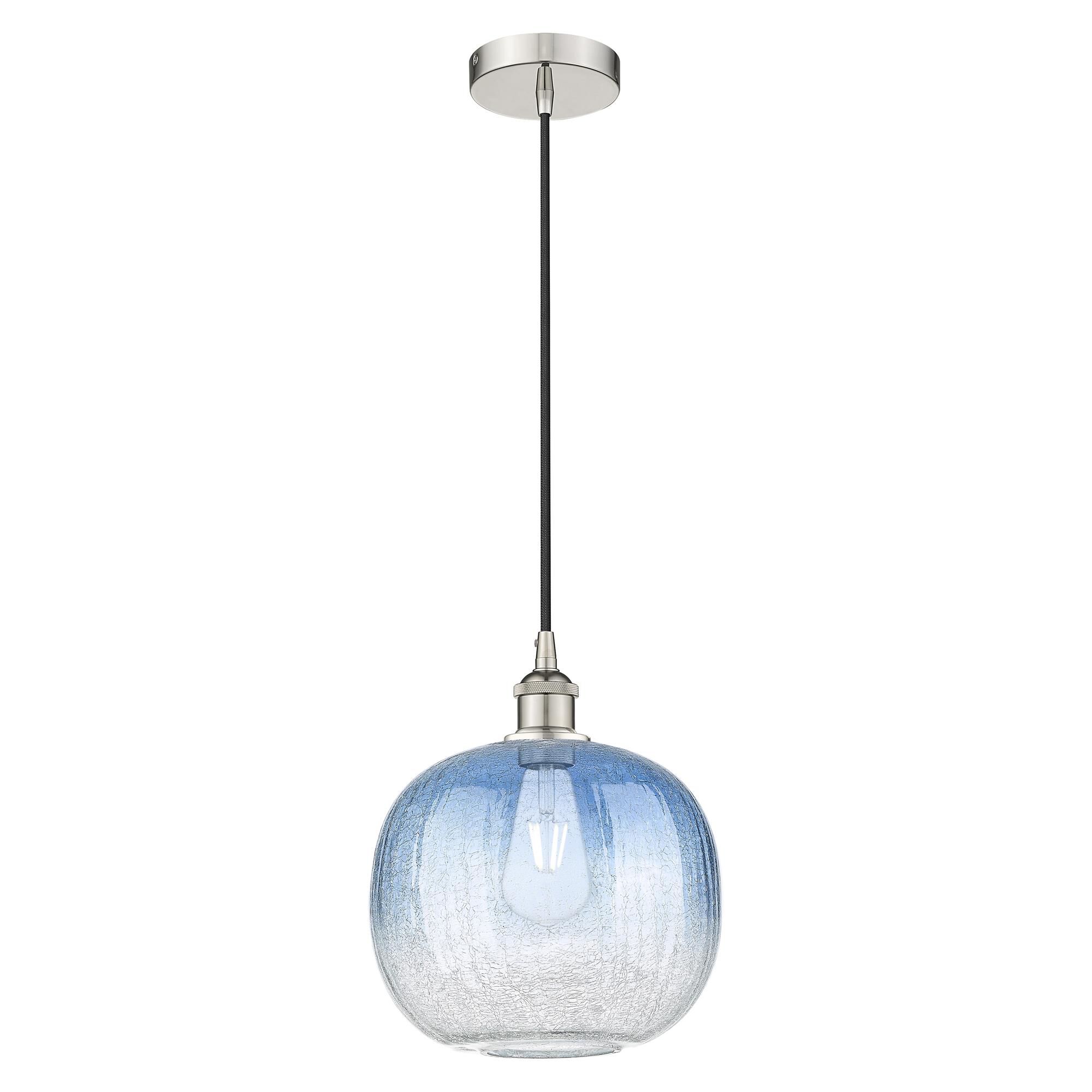 Shown in Polished Nickel finish and Sapphire Blue glass