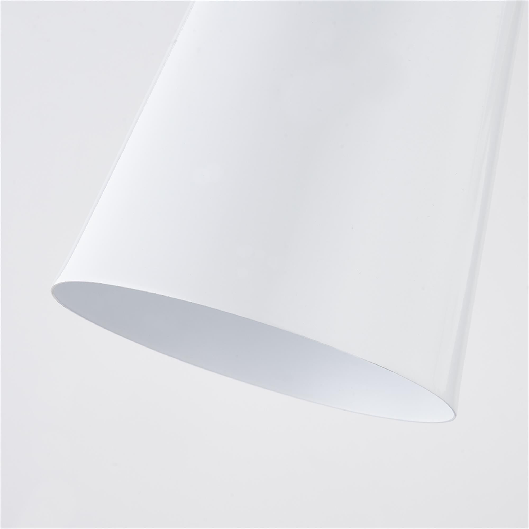 Shown in Aged Brass finish and Satin White Metal shade