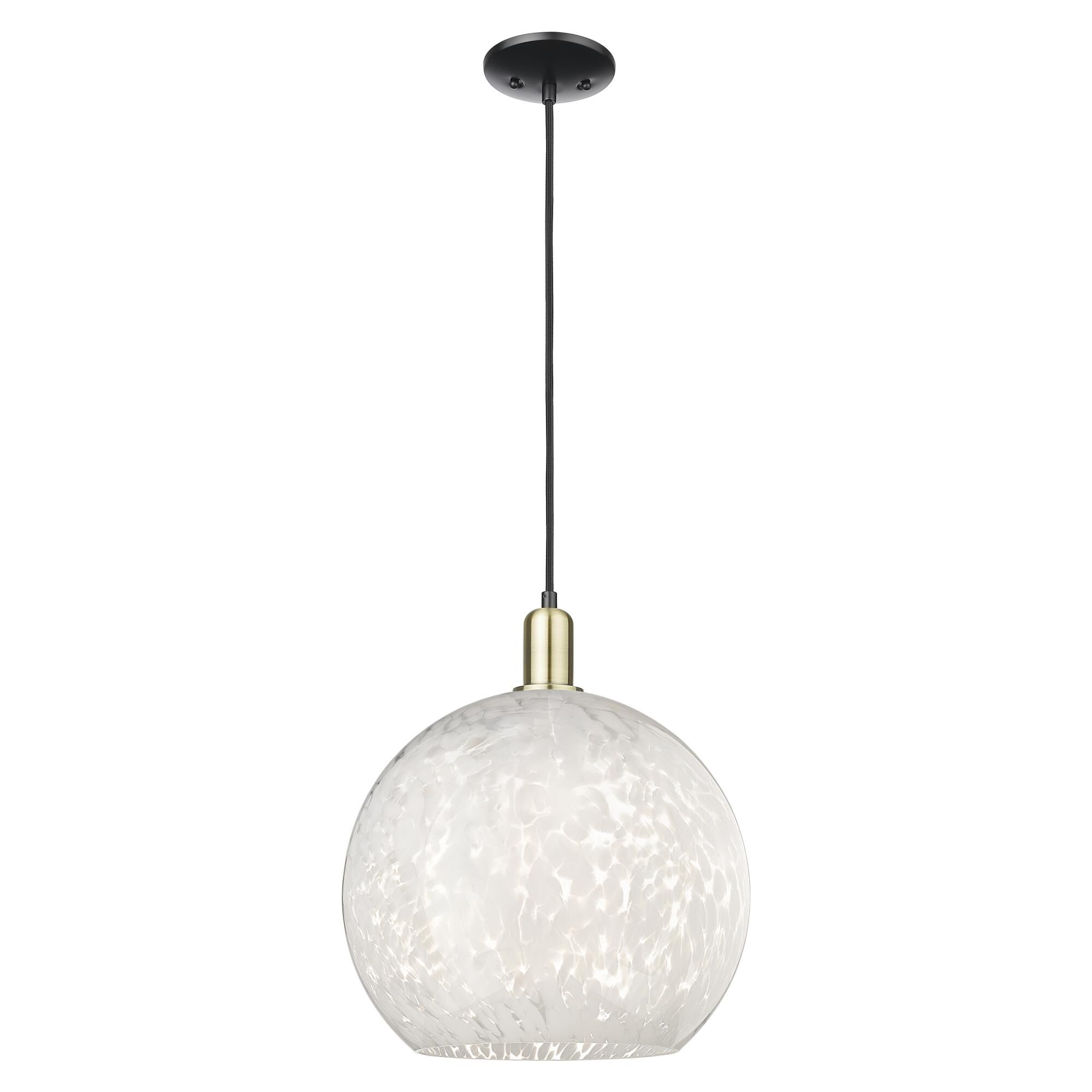 Shown in Black Antique Brass finish and White Mouchette glass