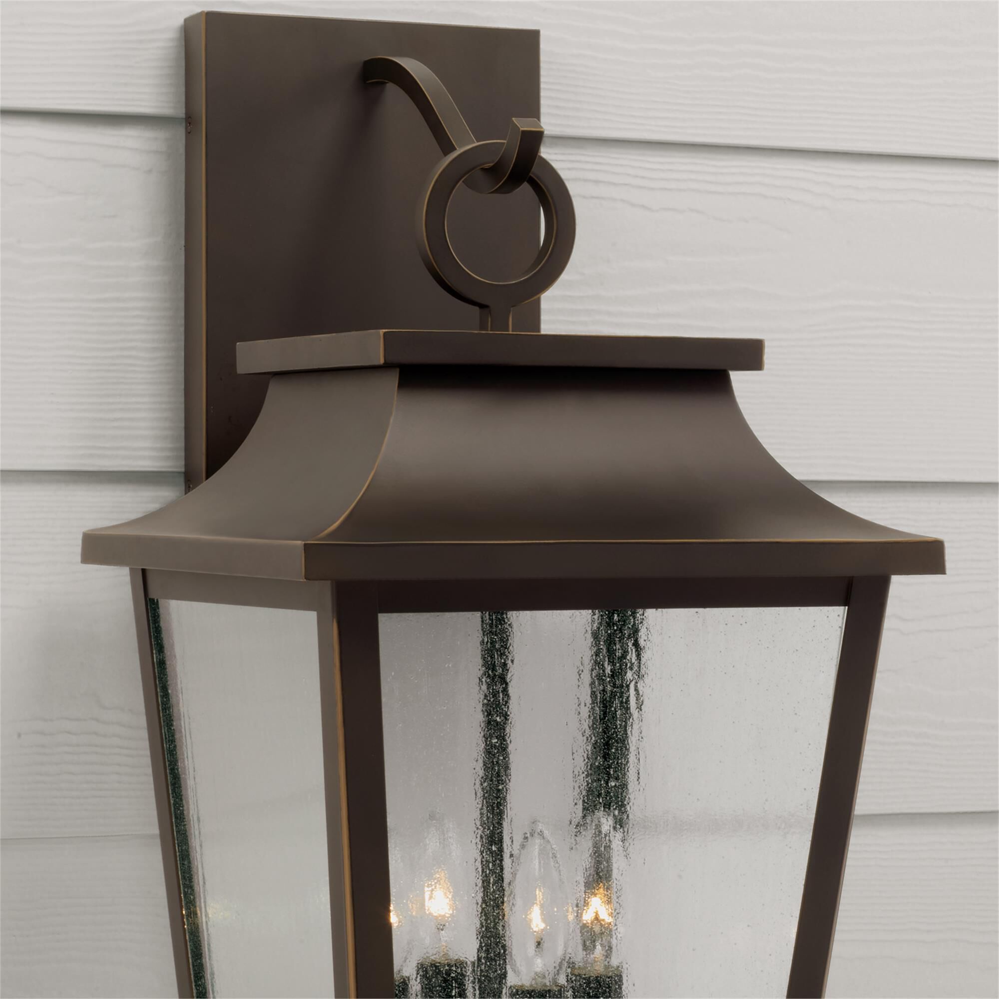 Shown in Oiled Bronze finish and Antiqued glass