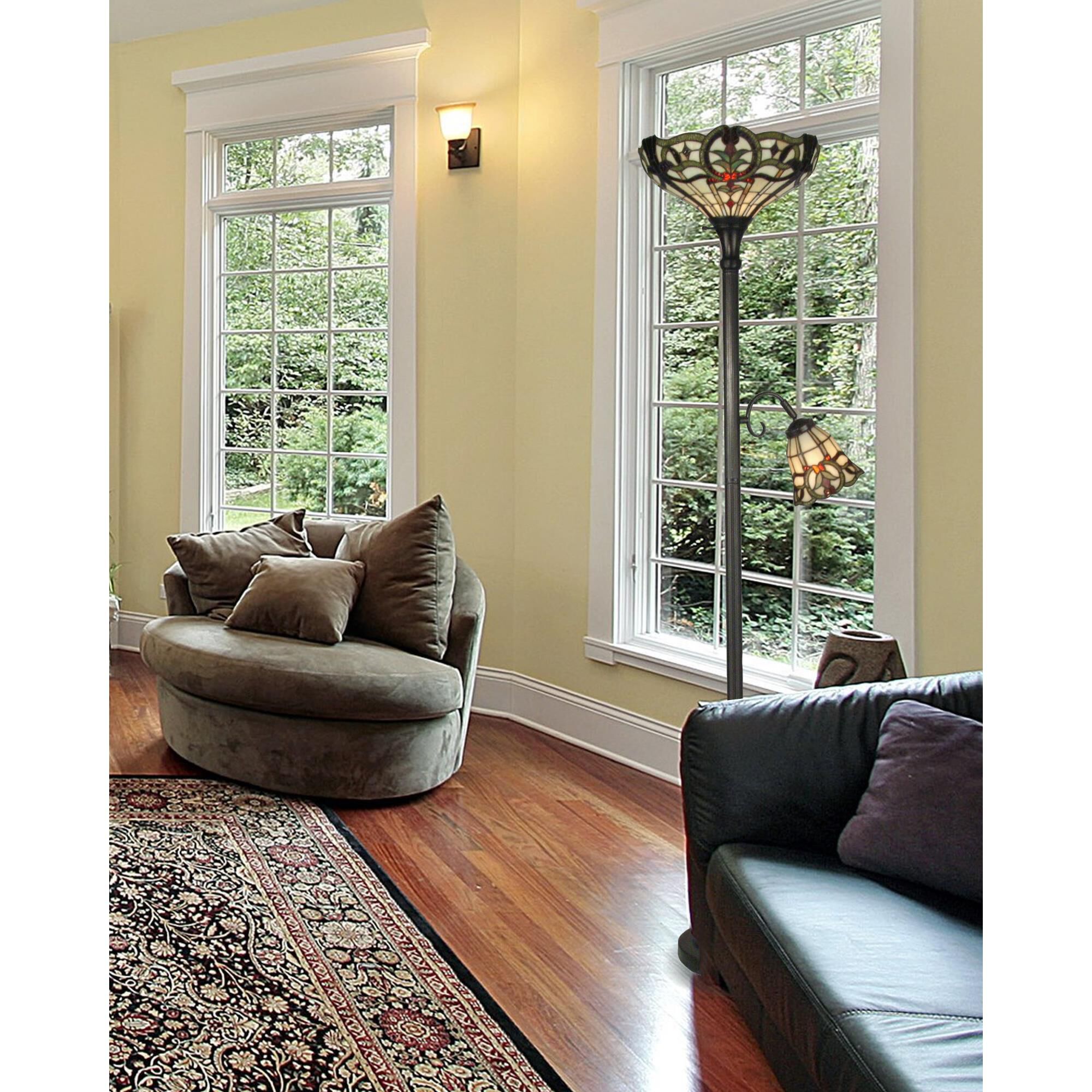 Shown in Mica Bronze finish and Hand Rolled Art Glass shade