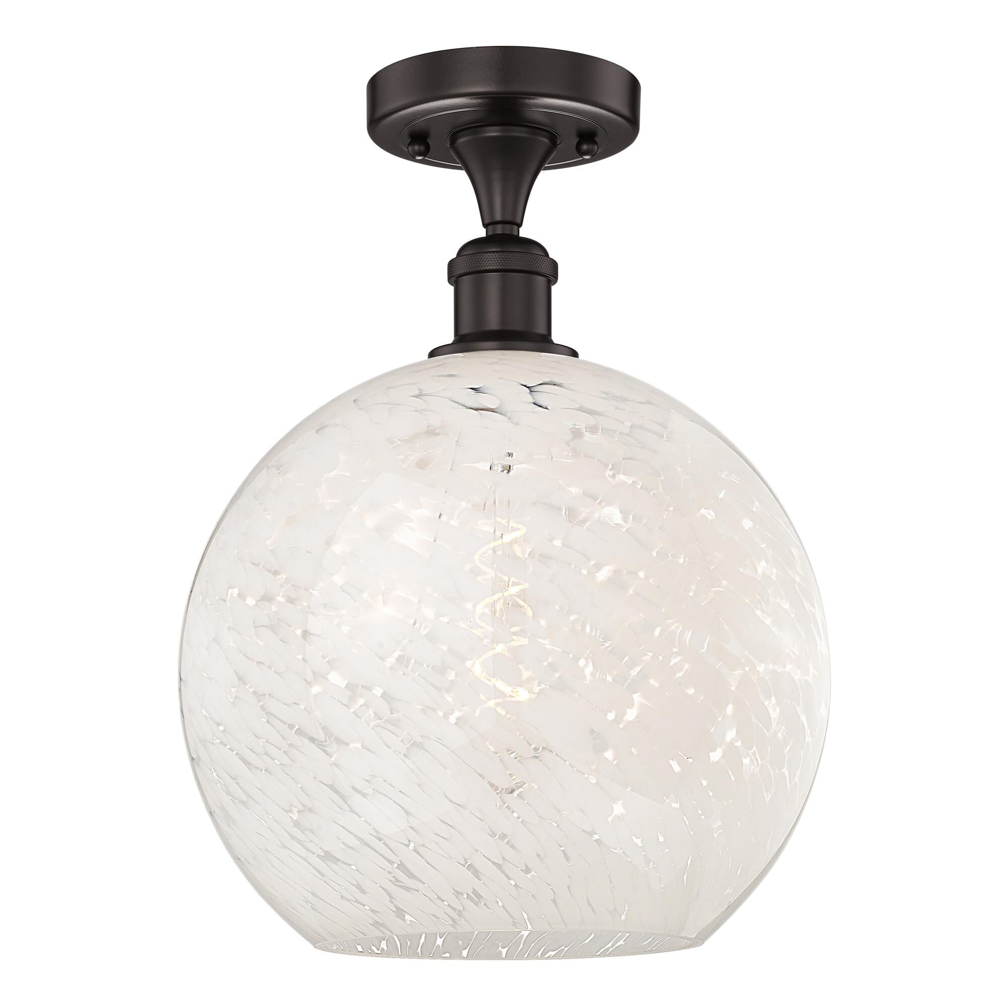 Shown in Oil Rubbed Bronze finish and White Mouchette glass