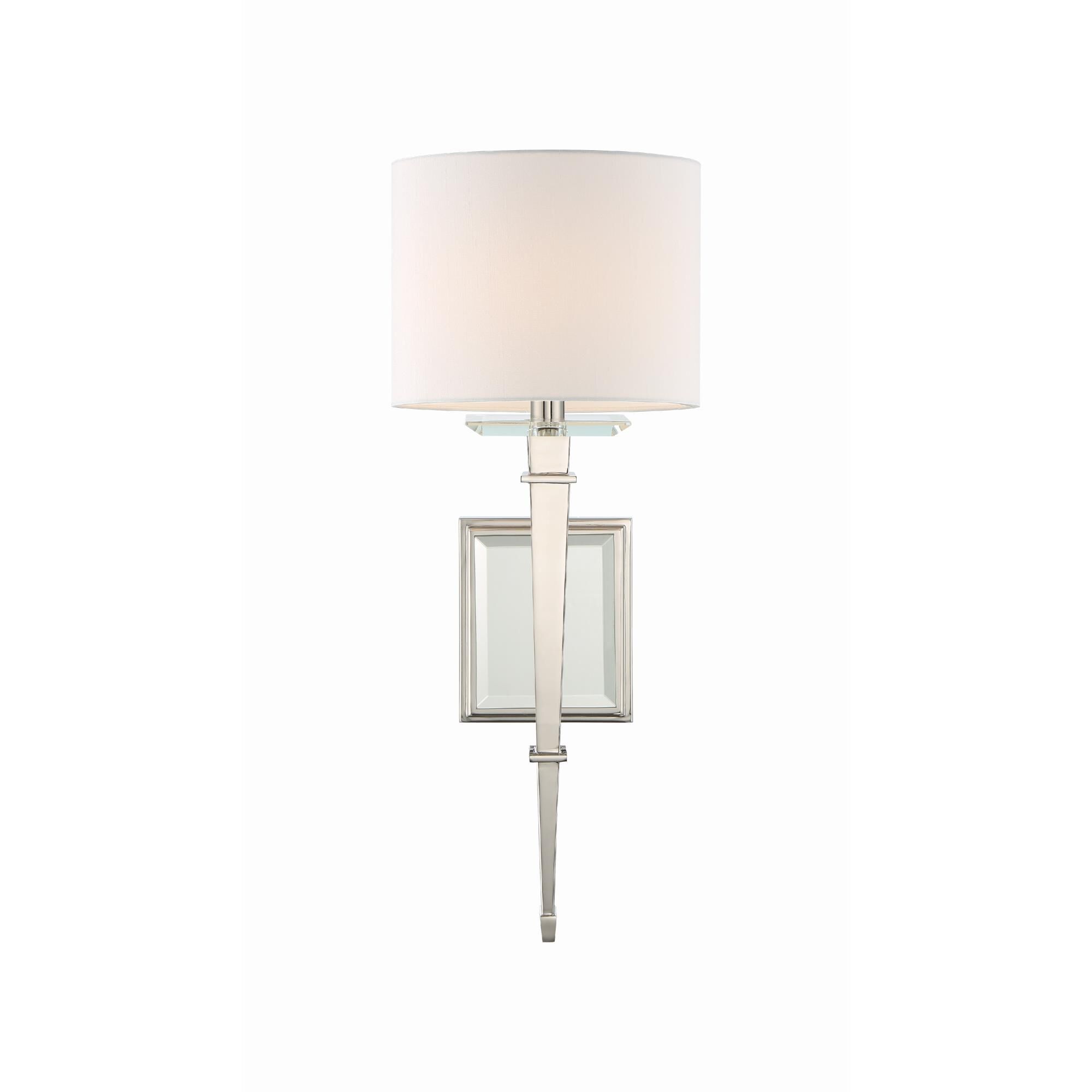 Shown in Polished Nickel finish and Optical Glass Elements crystal and White Silk glass and White Silk shade