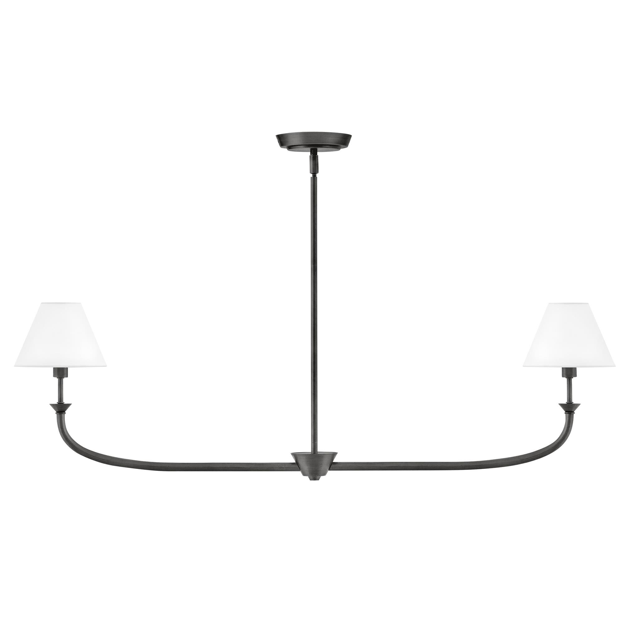 Shown in Blackened Brass finish and Off-White Linen shade
