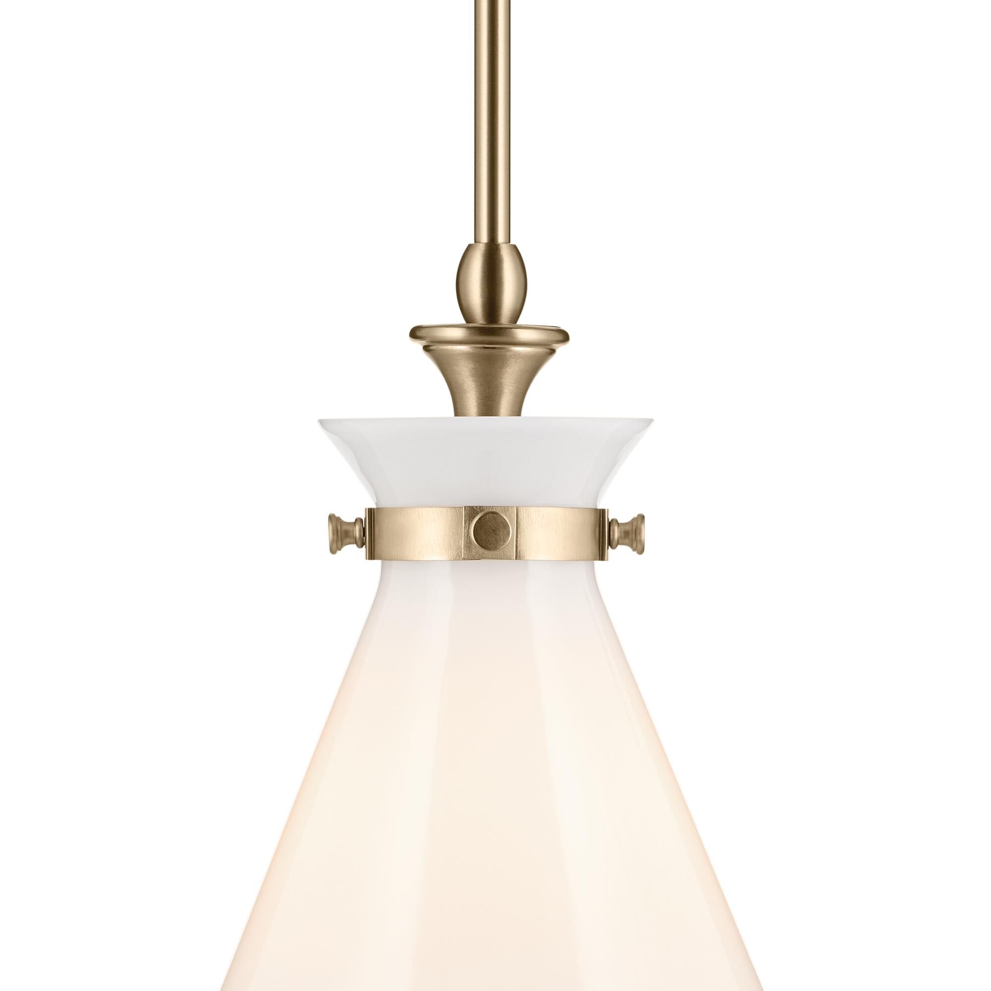 Shown in Champagne Bronze finish and Opal glass