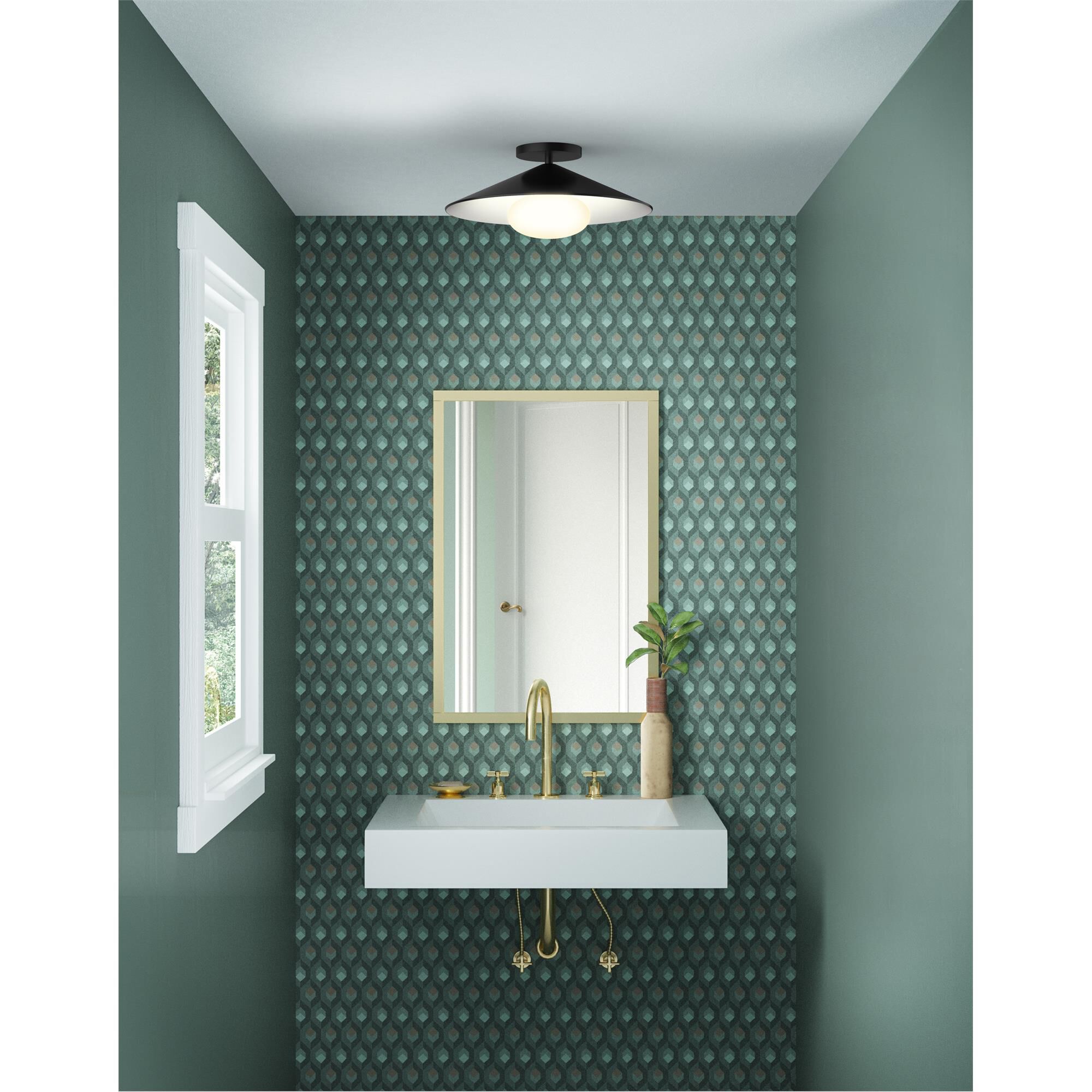 Shown in Black/White finish and Opal glass and Metal shade