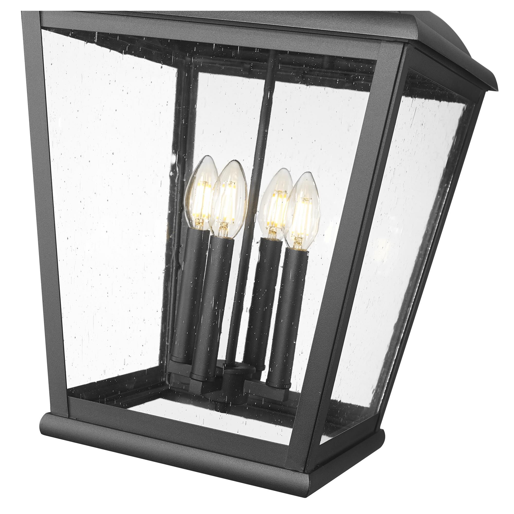 Shown in Sand Black finish and Clear Seedy glass