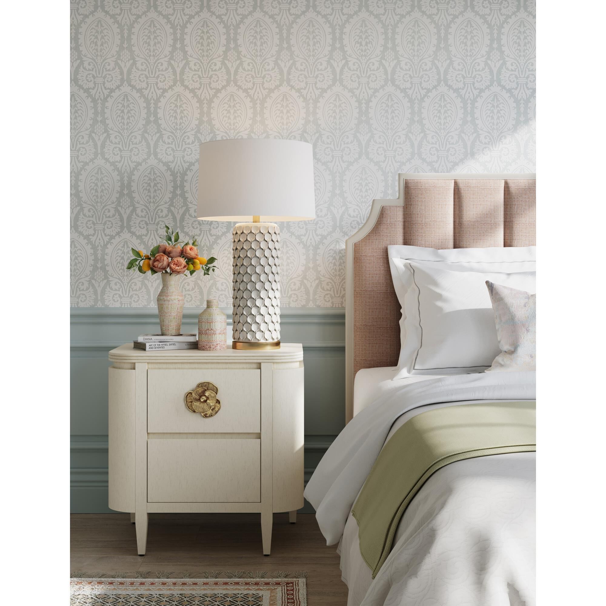 Shown in Cerused White and Brass finish