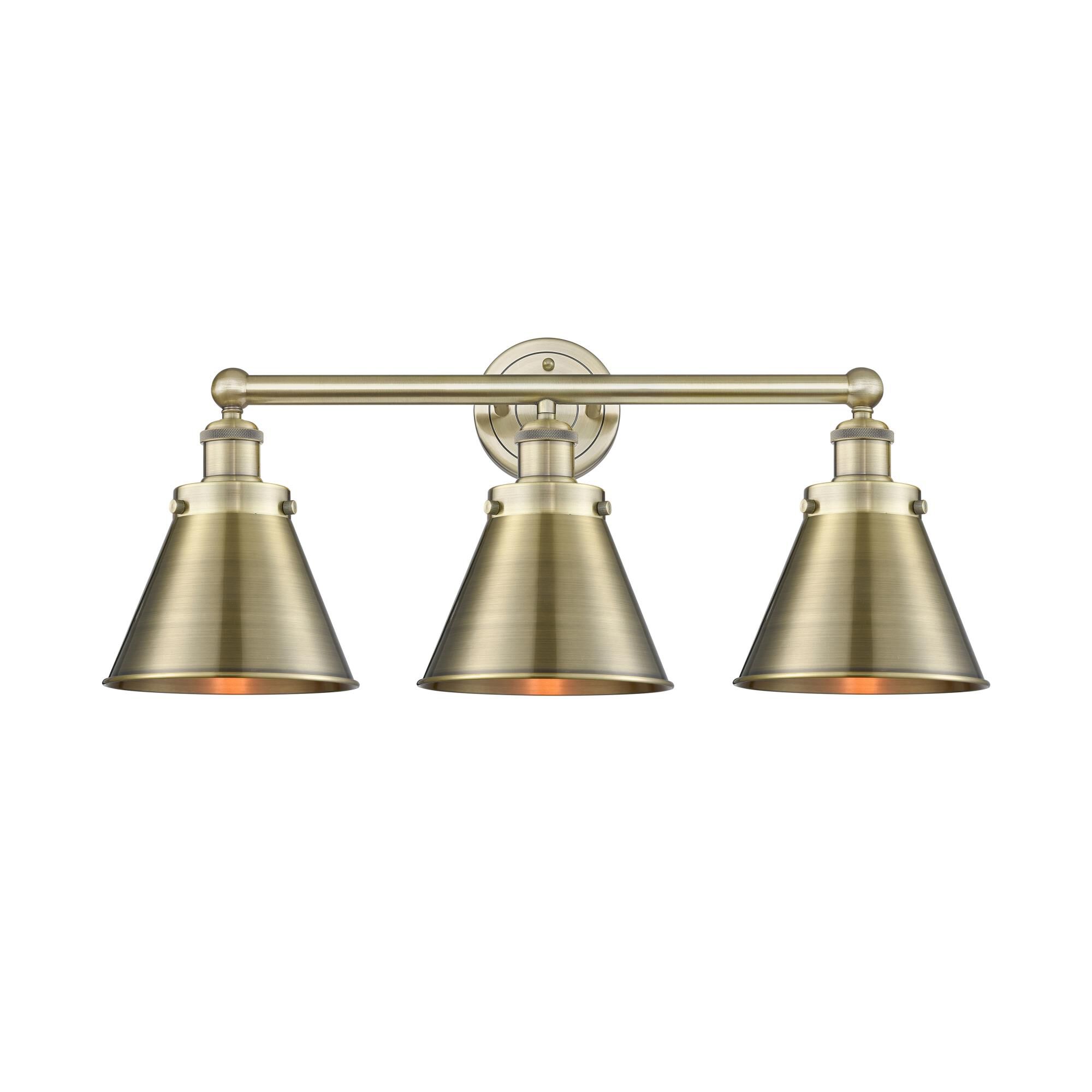 Shown in Antique Brass finish and Antique Brass shade
