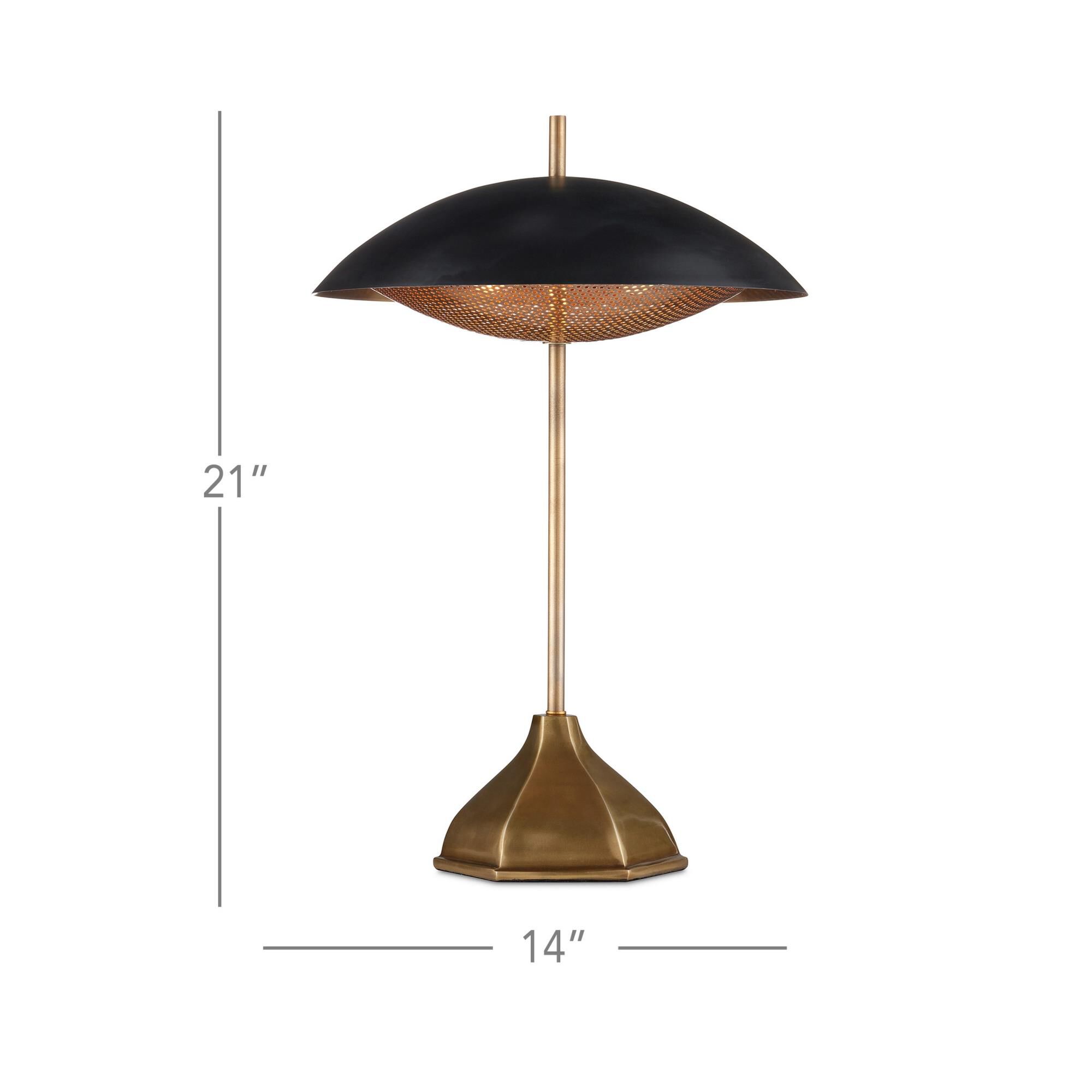 Shown in Antique Brass and Black finish and Black Matte Metal shade