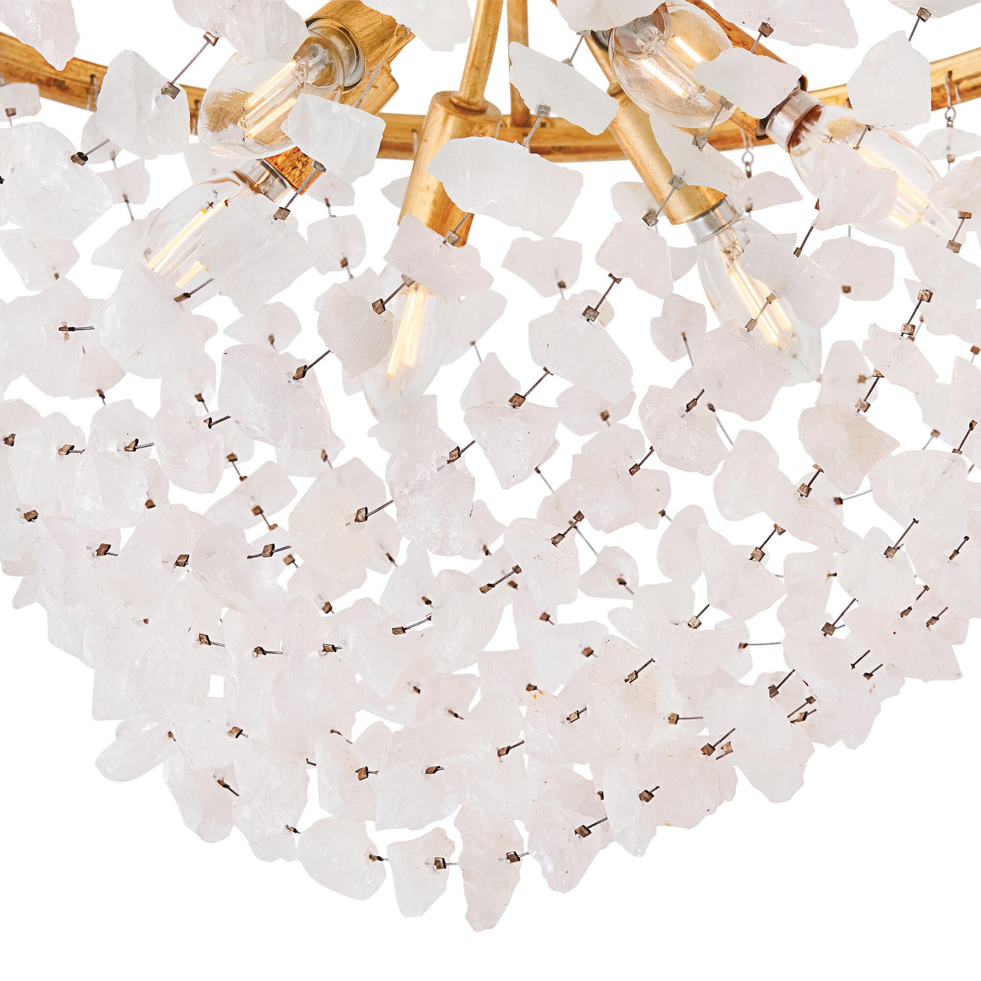 Shown in Distressed Brass finish and Rock Crystal glass