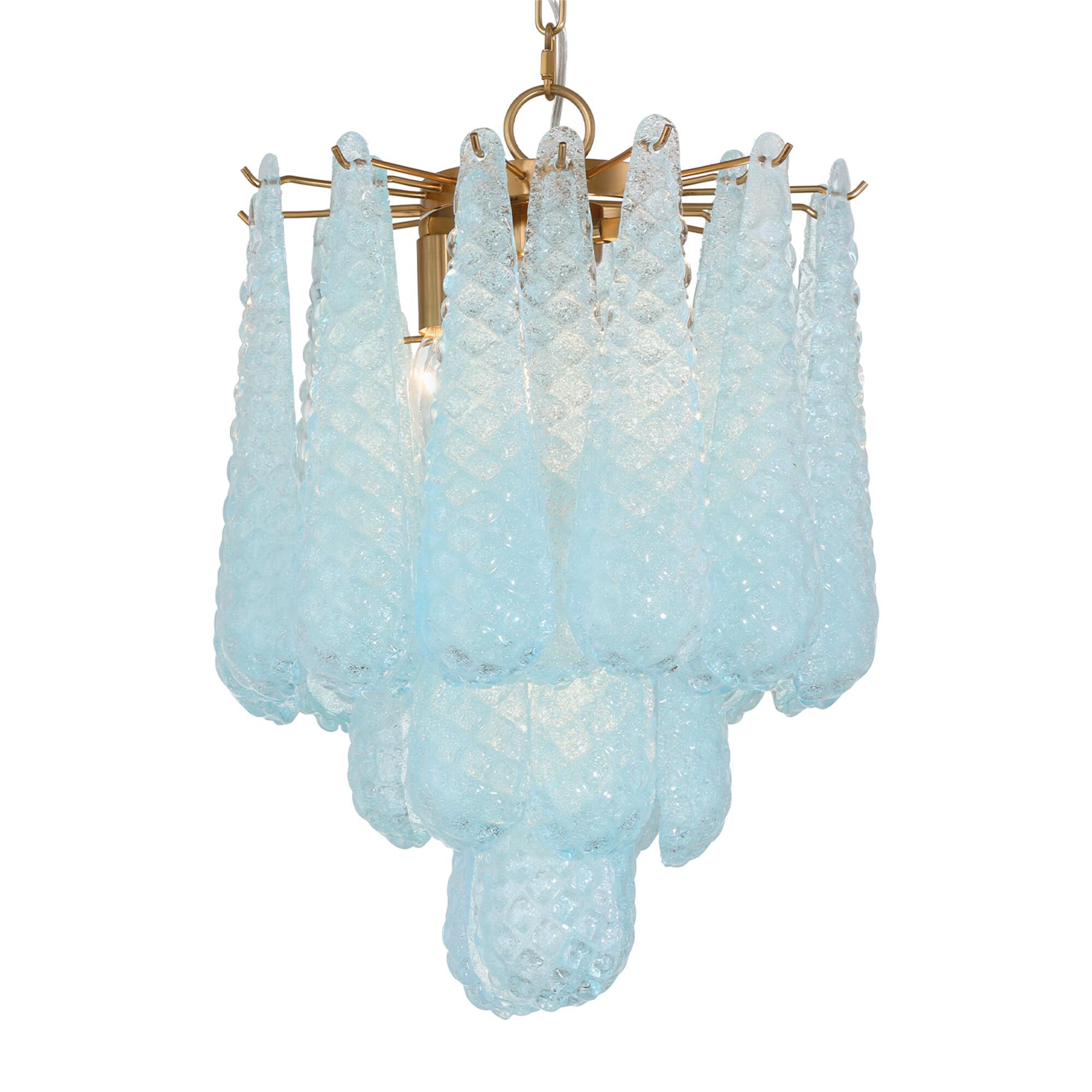 Shown in Aged Brass finish and Sand Blue glass