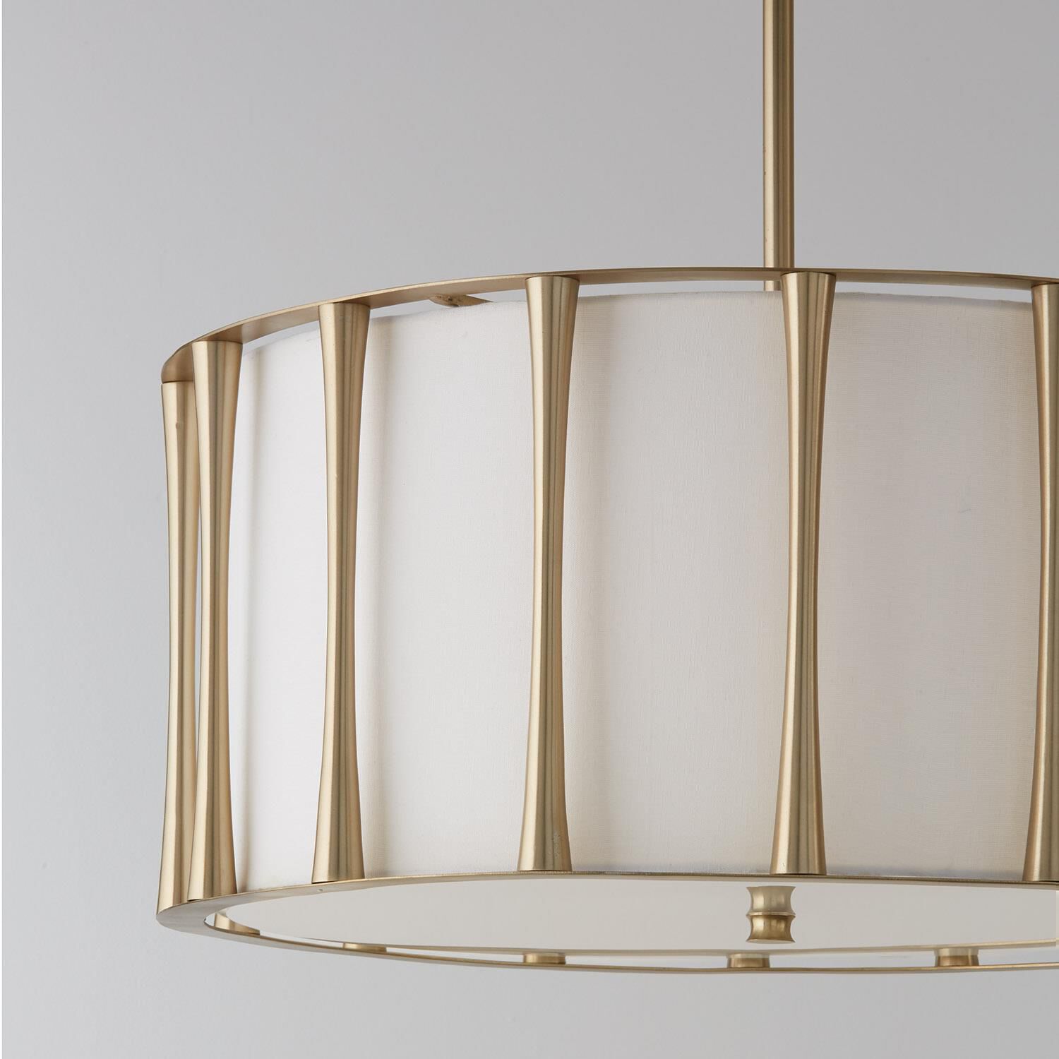 Shown in Matte Brass finish and White Fabric shade
