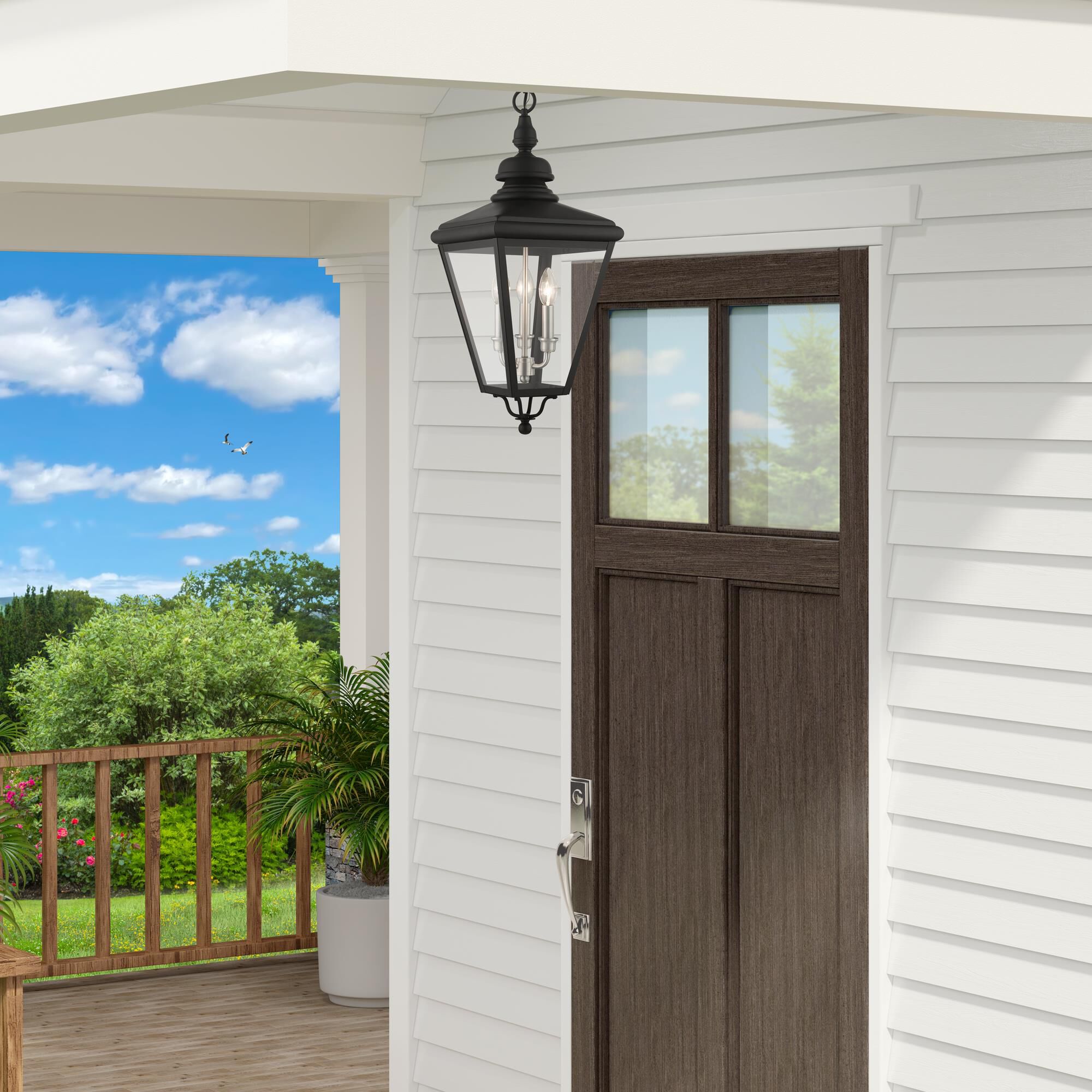 Shown in Black With Brushed Nickel Cluster finish and Clear glass