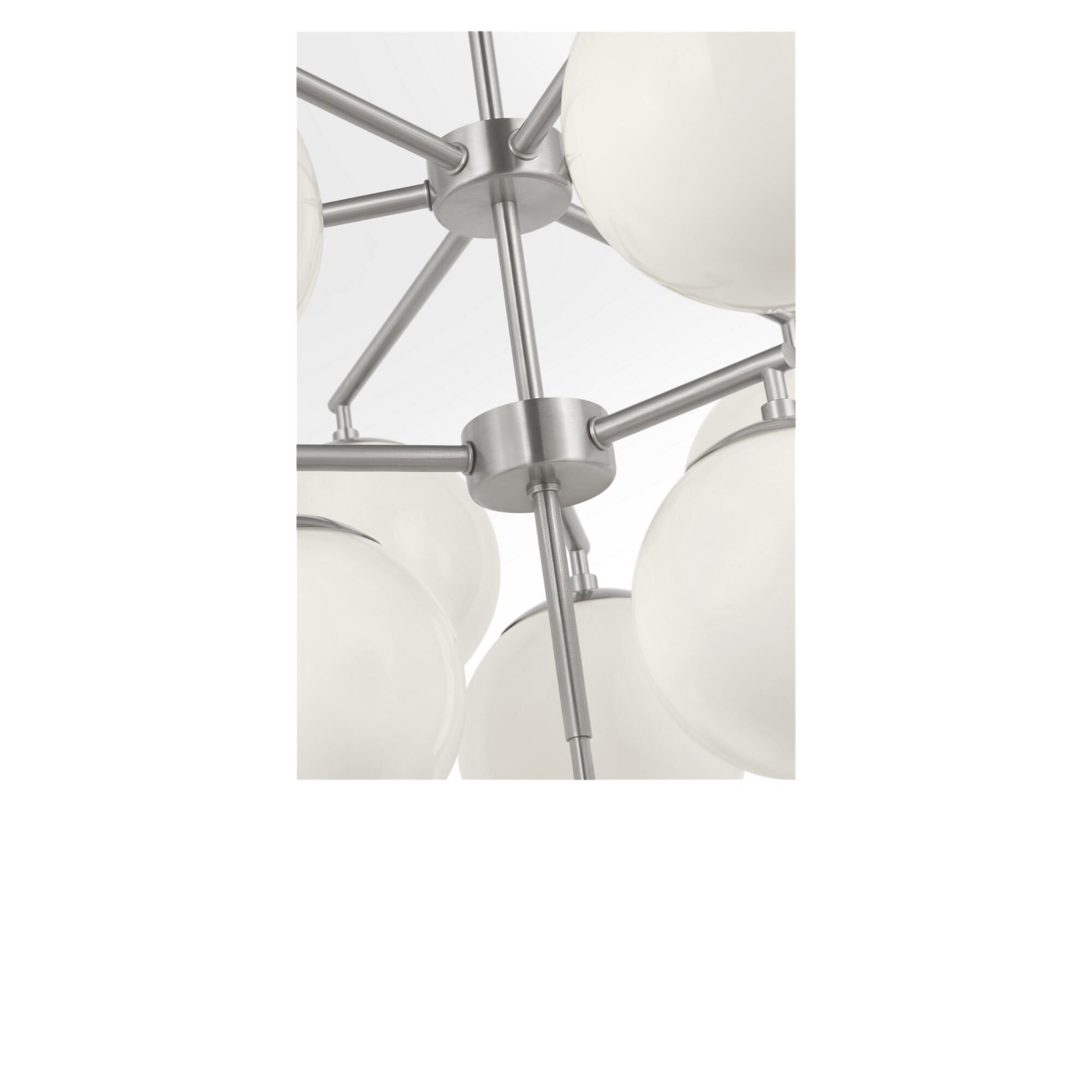 Shown in Brushed Nickel finish and Clear White glass