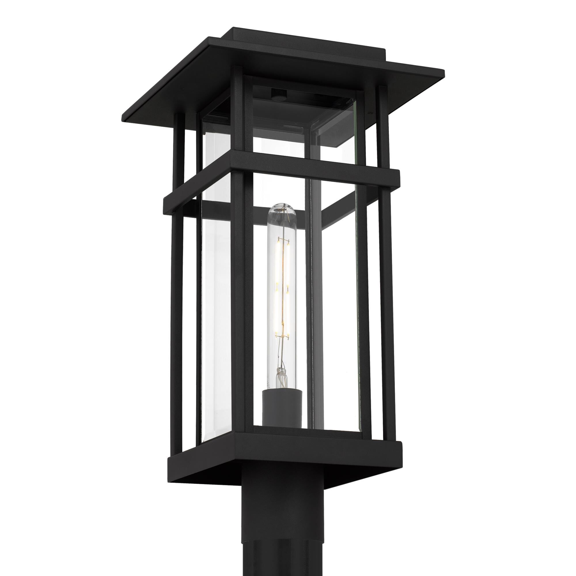 Shown in Earth Black finish and Clear Beveled Glass shade