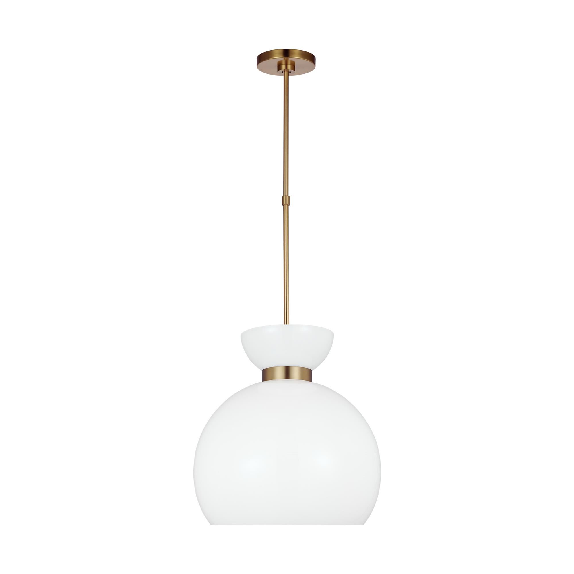 Shown in Burnished Brass finish and Milk White glass