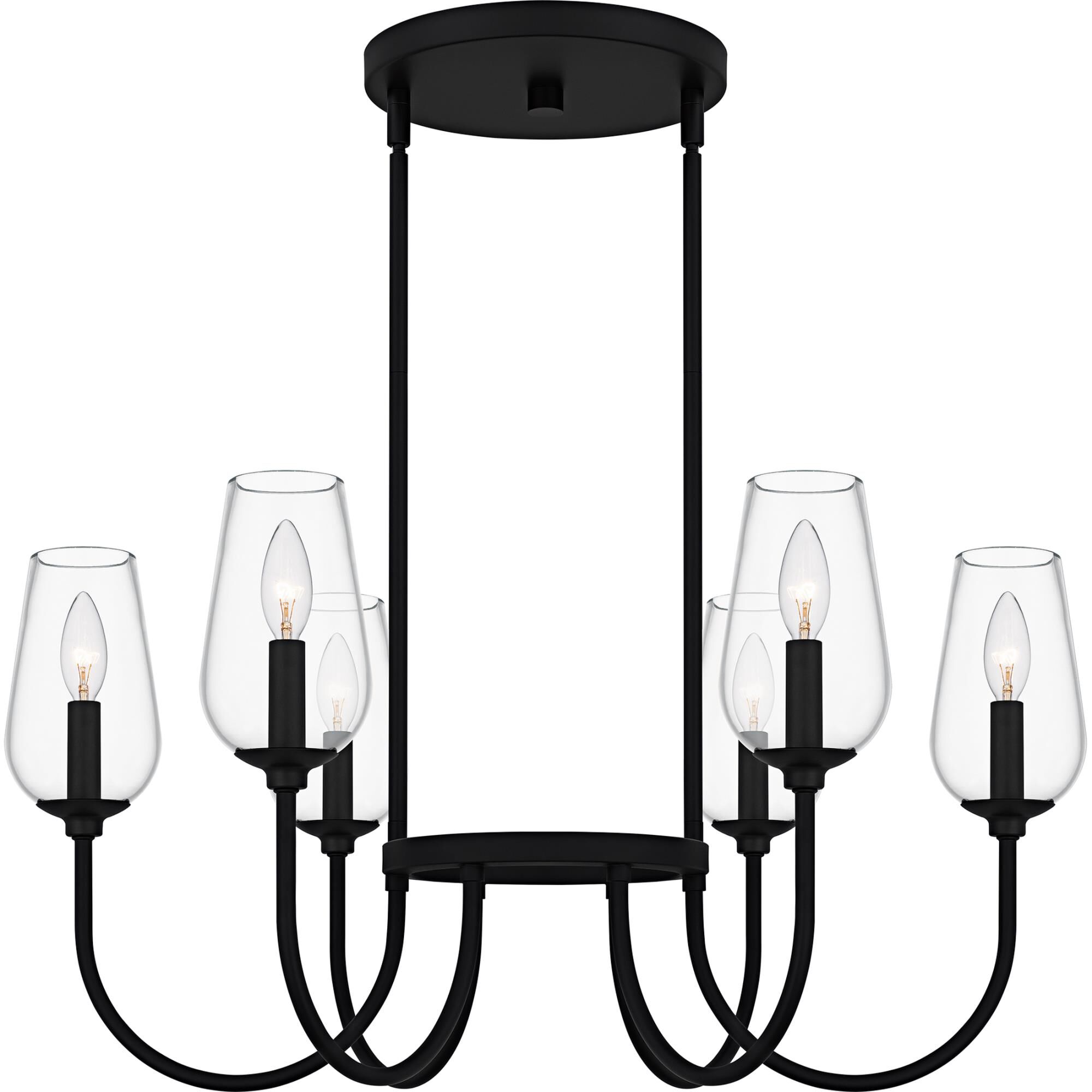 Shown in Matte Black finish and Clear Glass shade