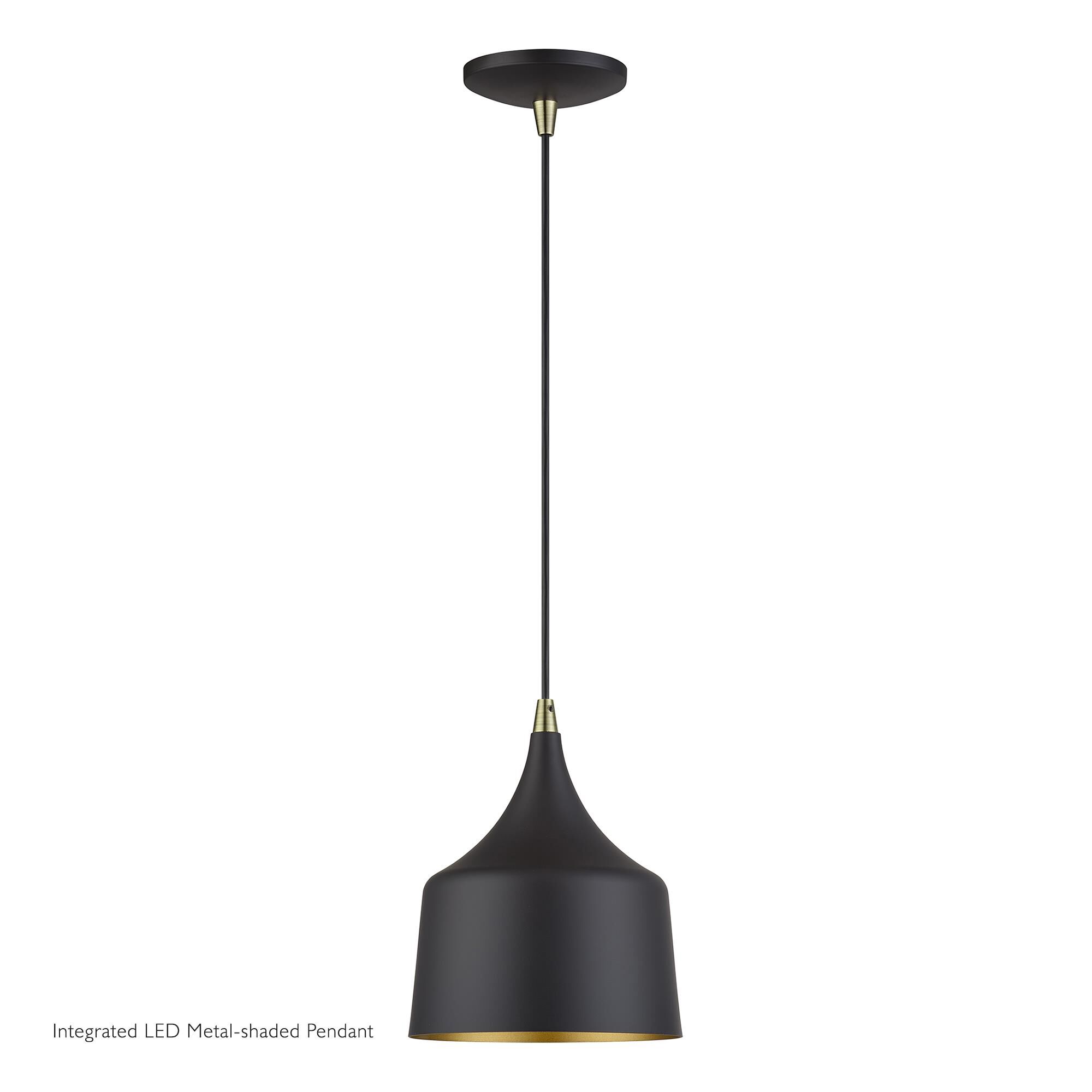 Shown in Bronze with Antique Brass Accents finish and Bronze Aluminum with Gold Inside shade