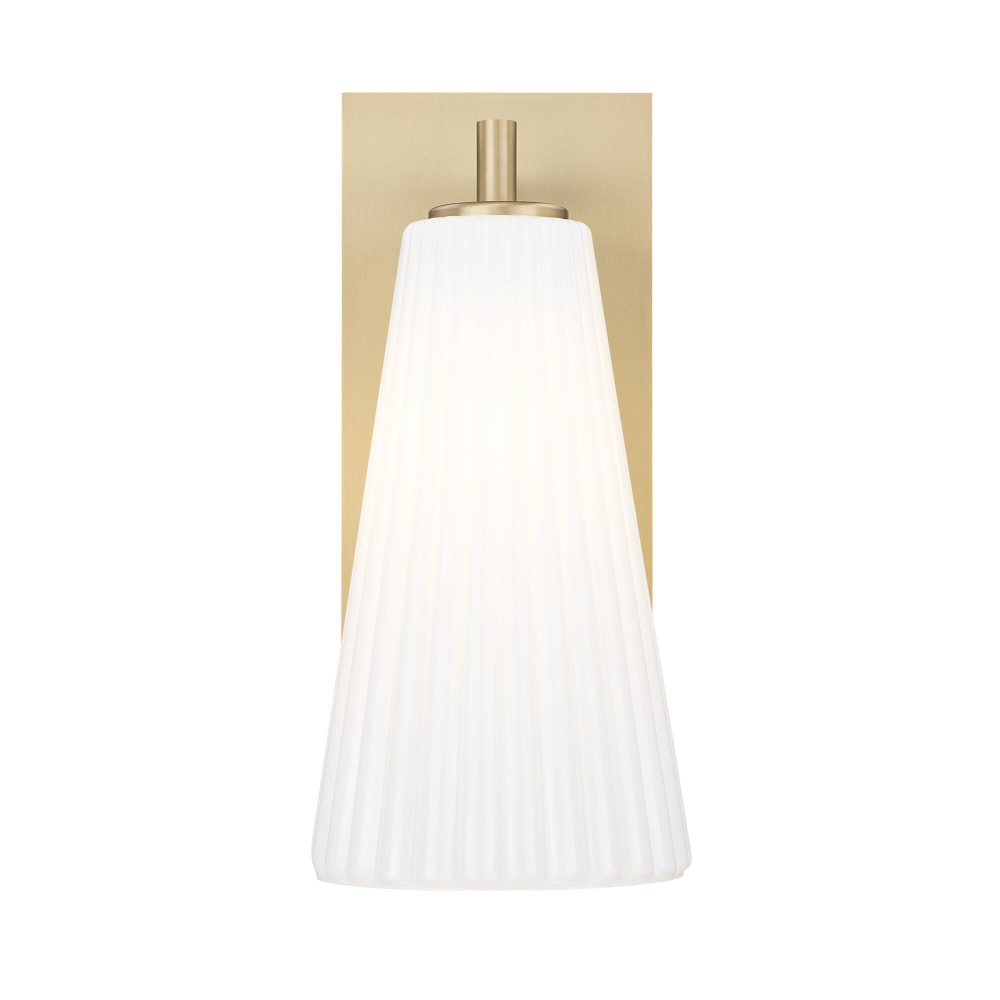 Shown in Modern Gold finish and White glass and White shade