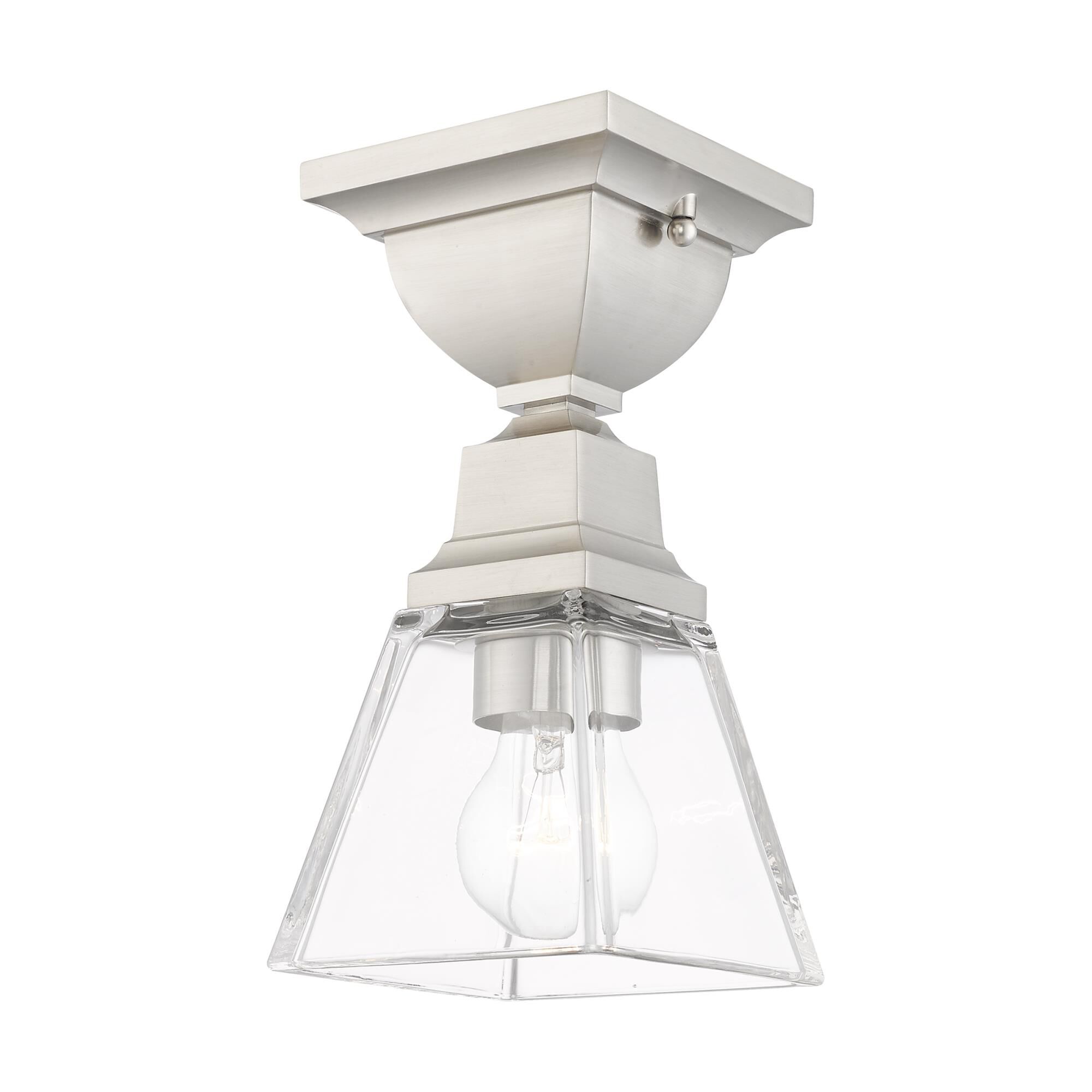 Shown in Brushed Nickel finish and Clear glass and Clear Glass shade