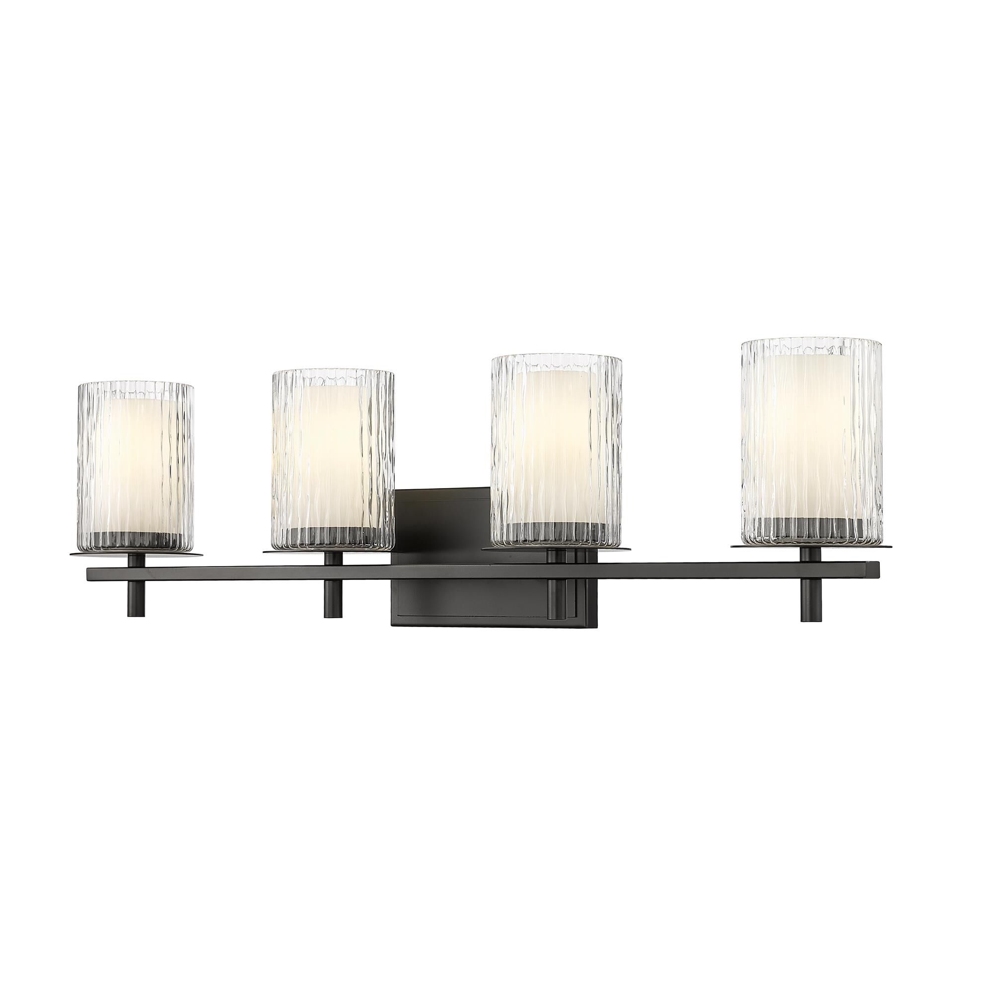 Shown in Matte Black finish and Clear + Etched Opal glass and Clear + Etched Opal shade
