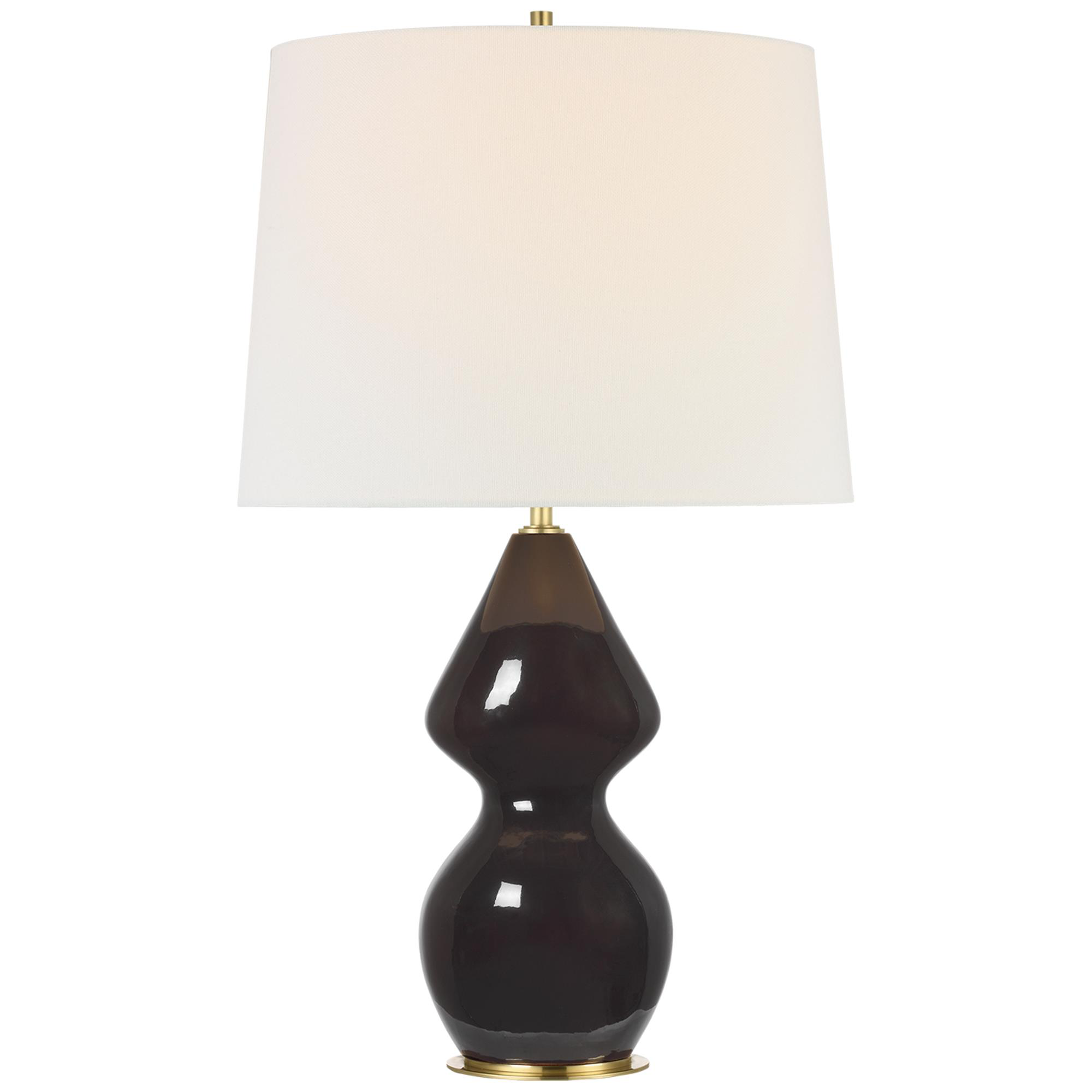Shown in Black Caviar finish and Linen Oval shade