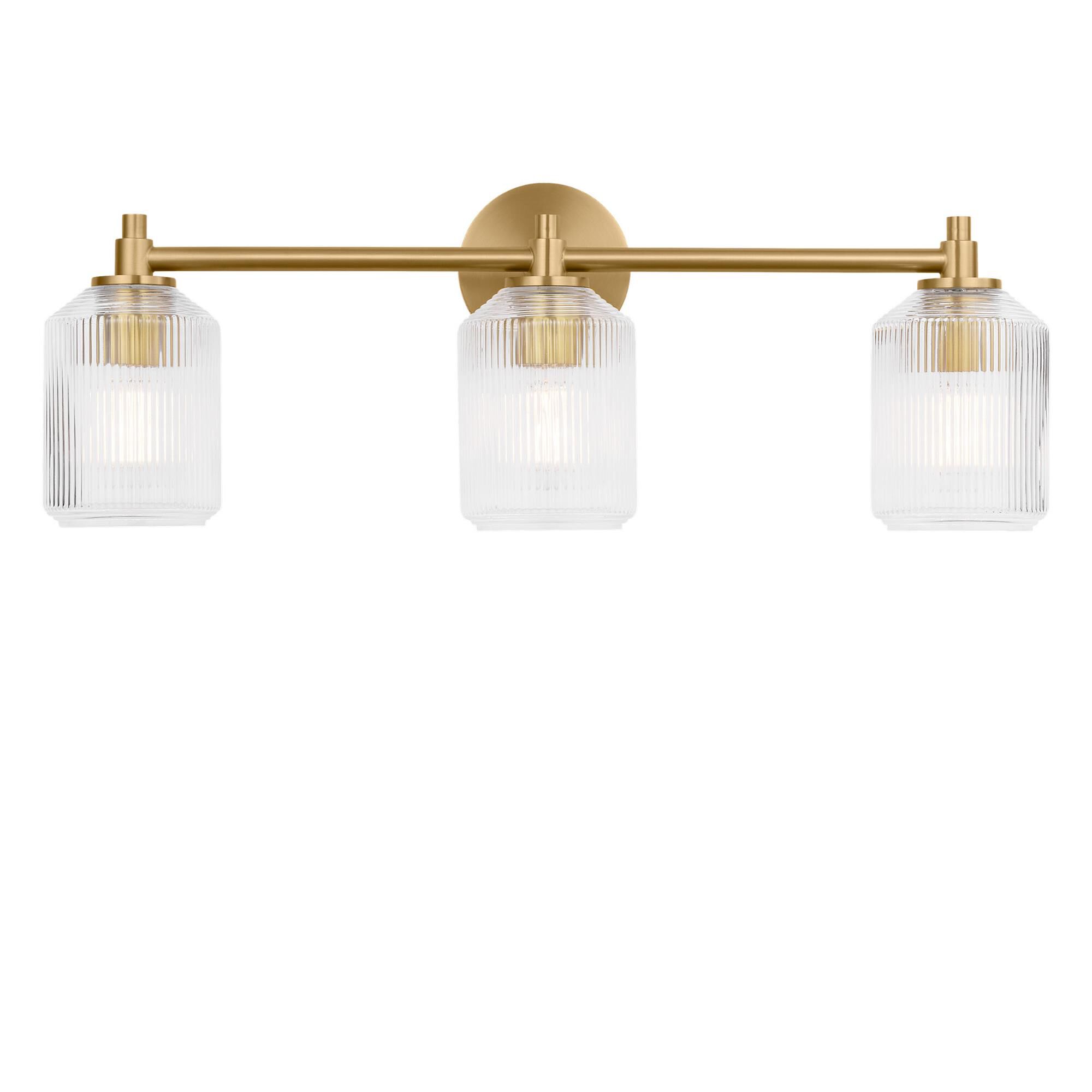 Shown in Burnished Brass finish and Clear Ribbed glass