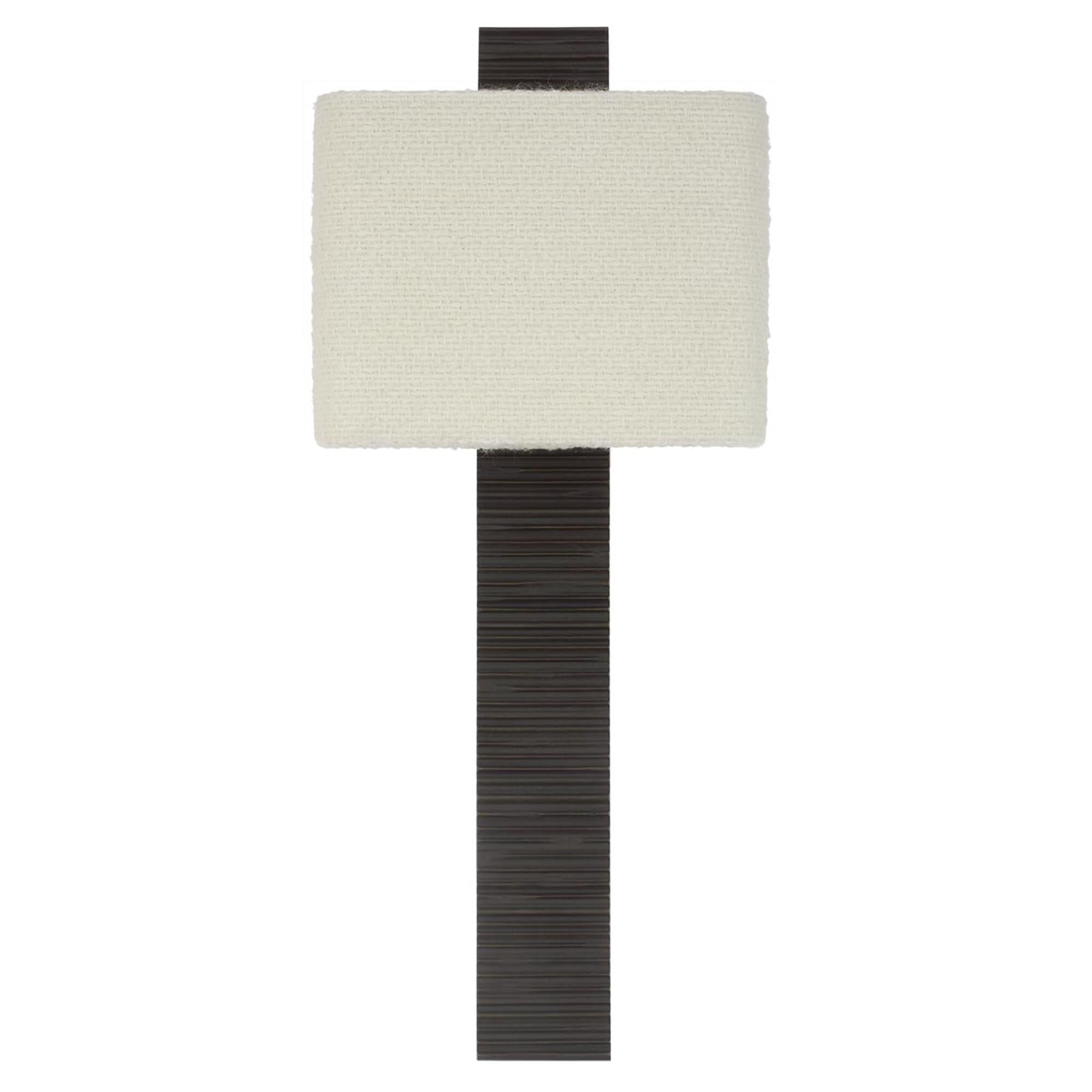 Shown in Ridged Carbon finish and Boucle Rectangle shade