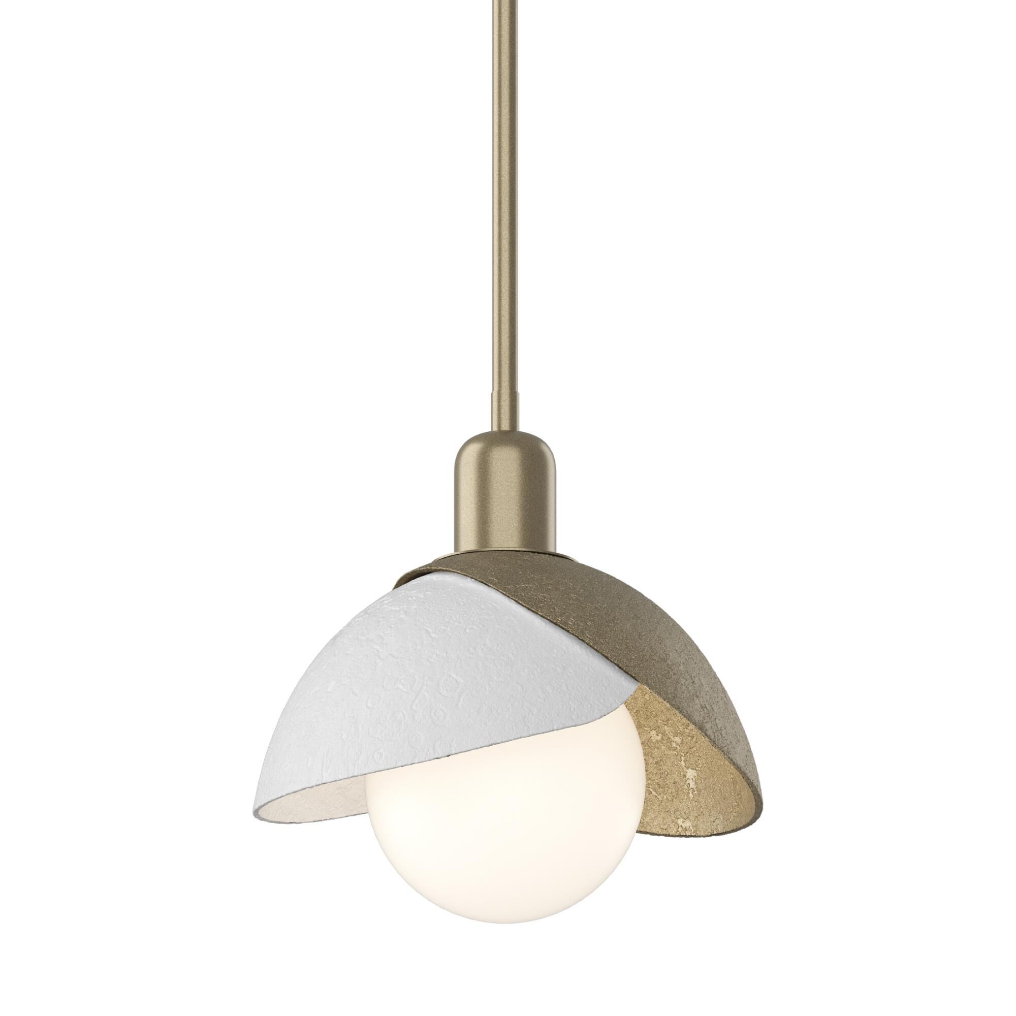 Shown in Soft Gold finish and White glass and White Glass shade