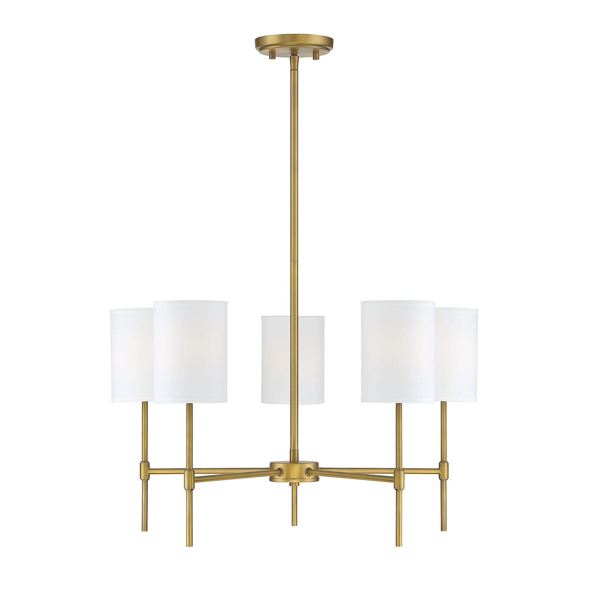 Shown in Natural Brass finish and White Fabric shade