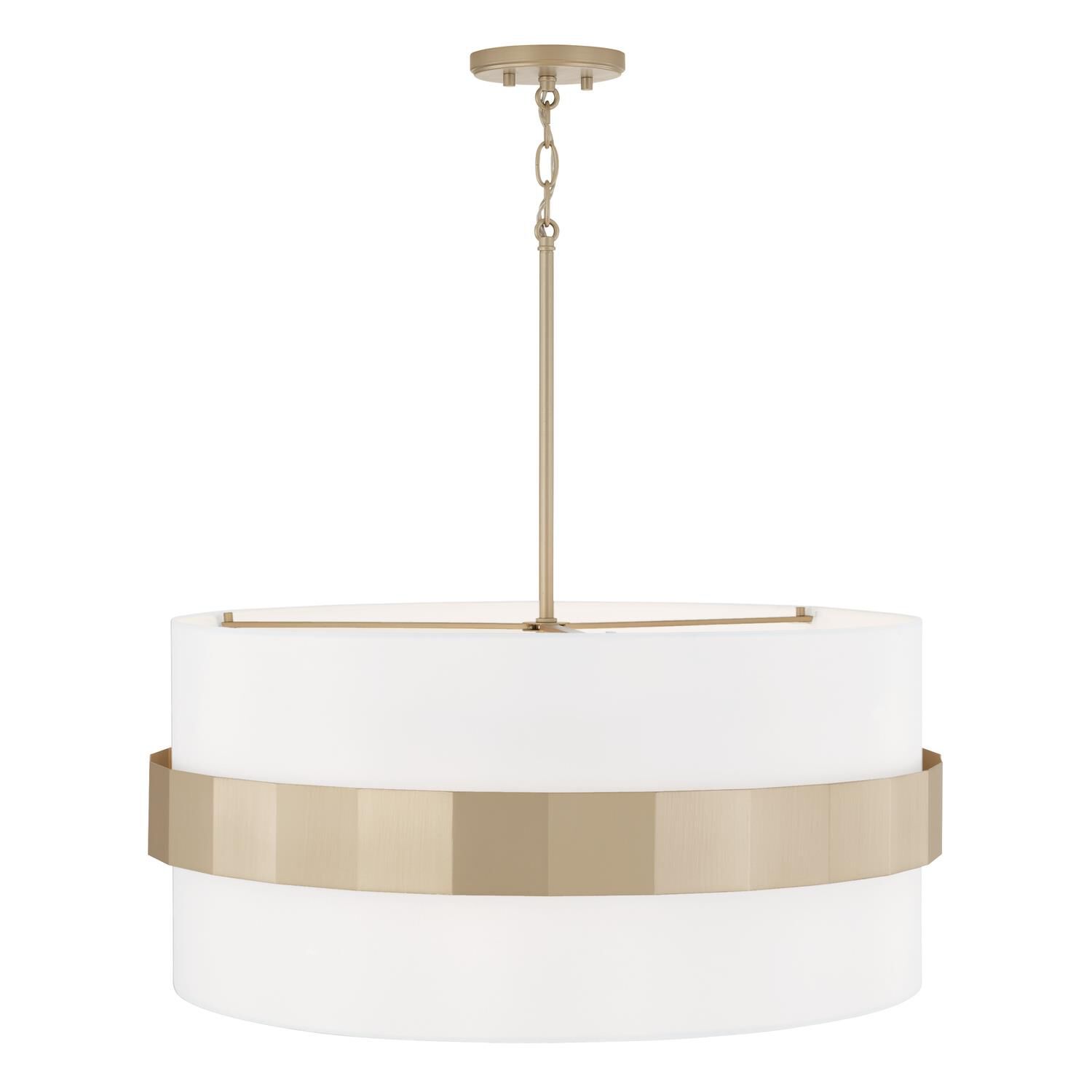 Shown in Soft Gold finish and White Fabric shade