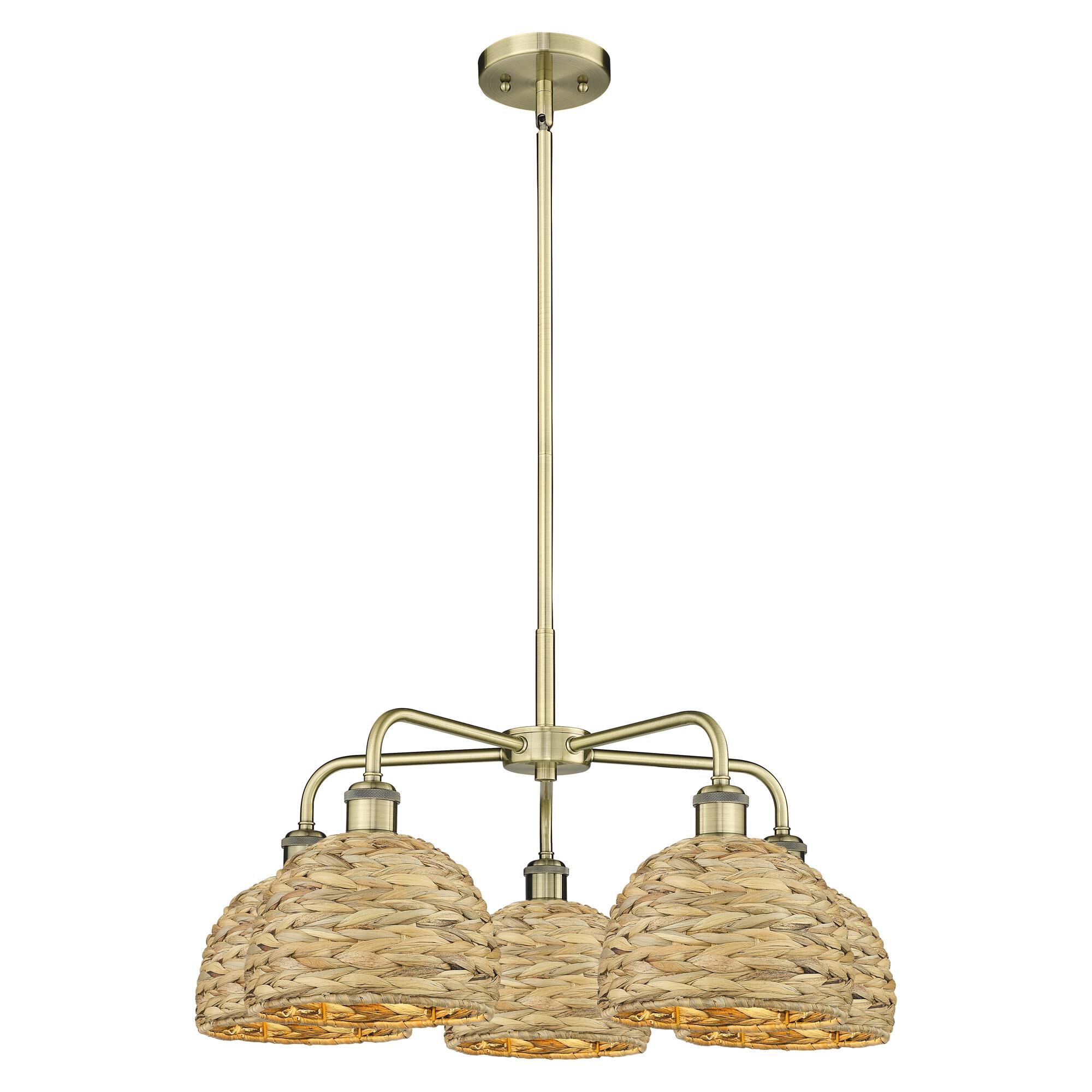 Shown in Antique Brass finish and Natural shade