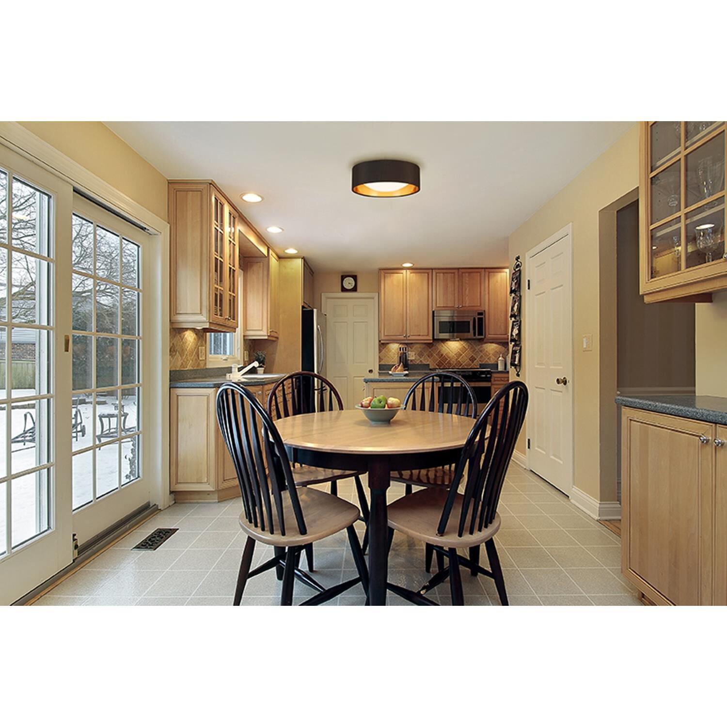 Shown in Black/Gold finish and Black/Gold Fabric shade