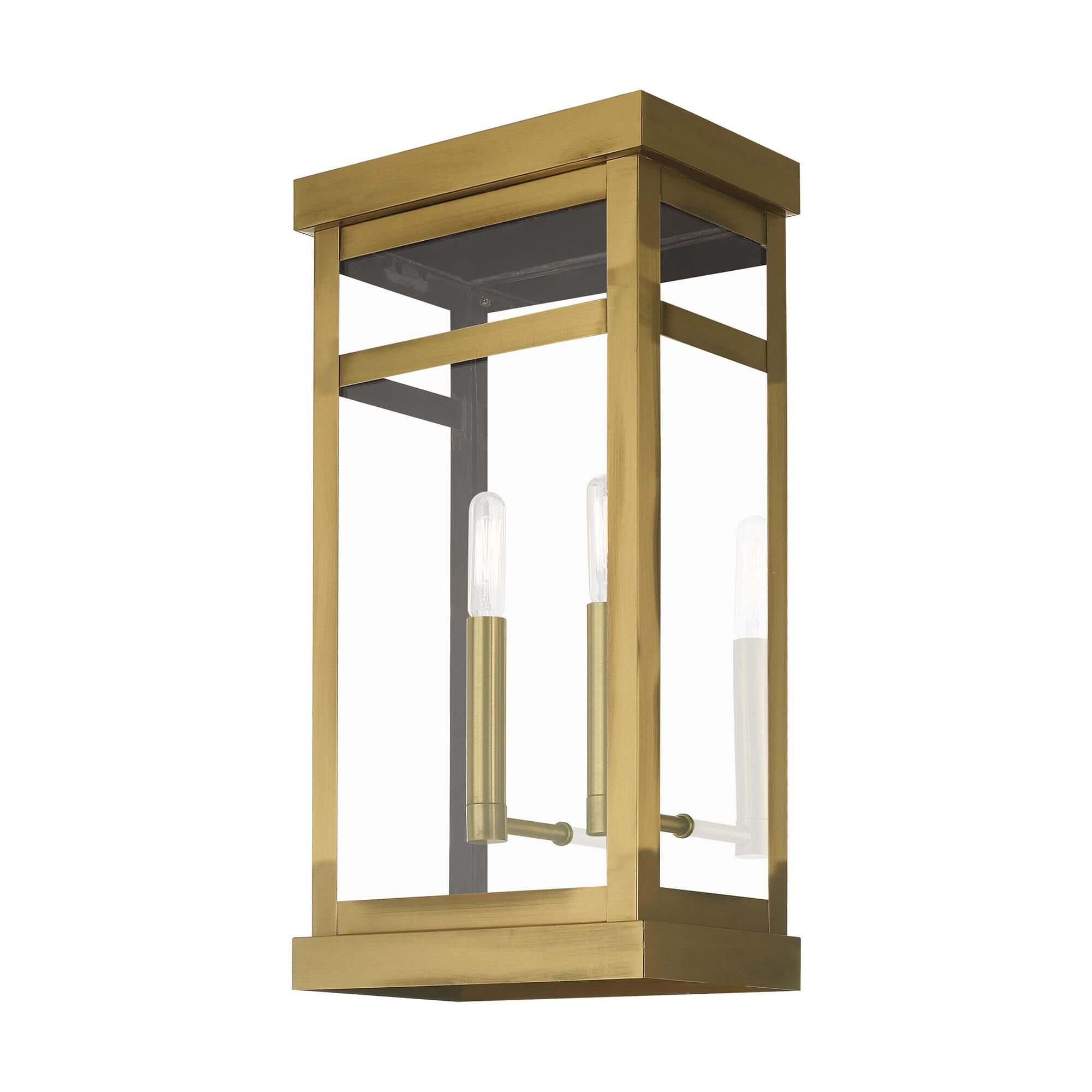 Shown in Antique Brass finish and Clear glass