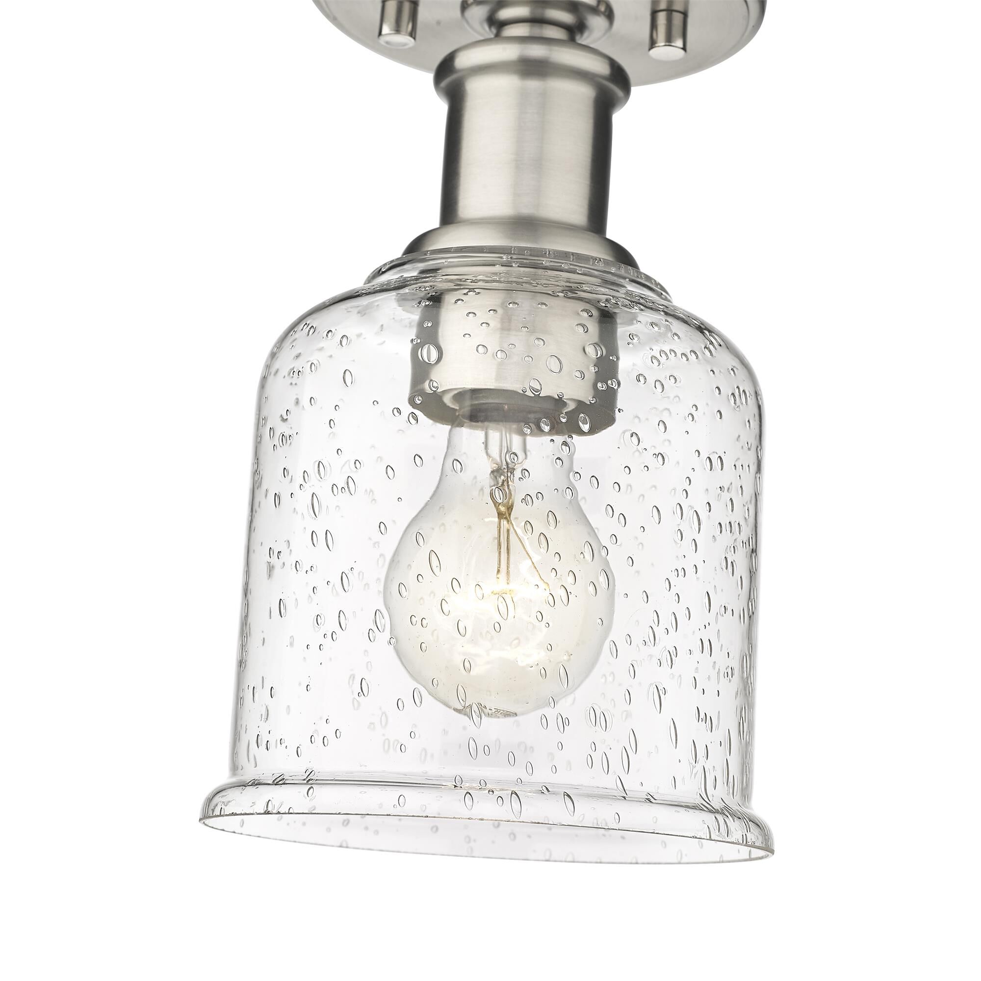 Shown in Brushed Nickel finish and Clear Seedy glass