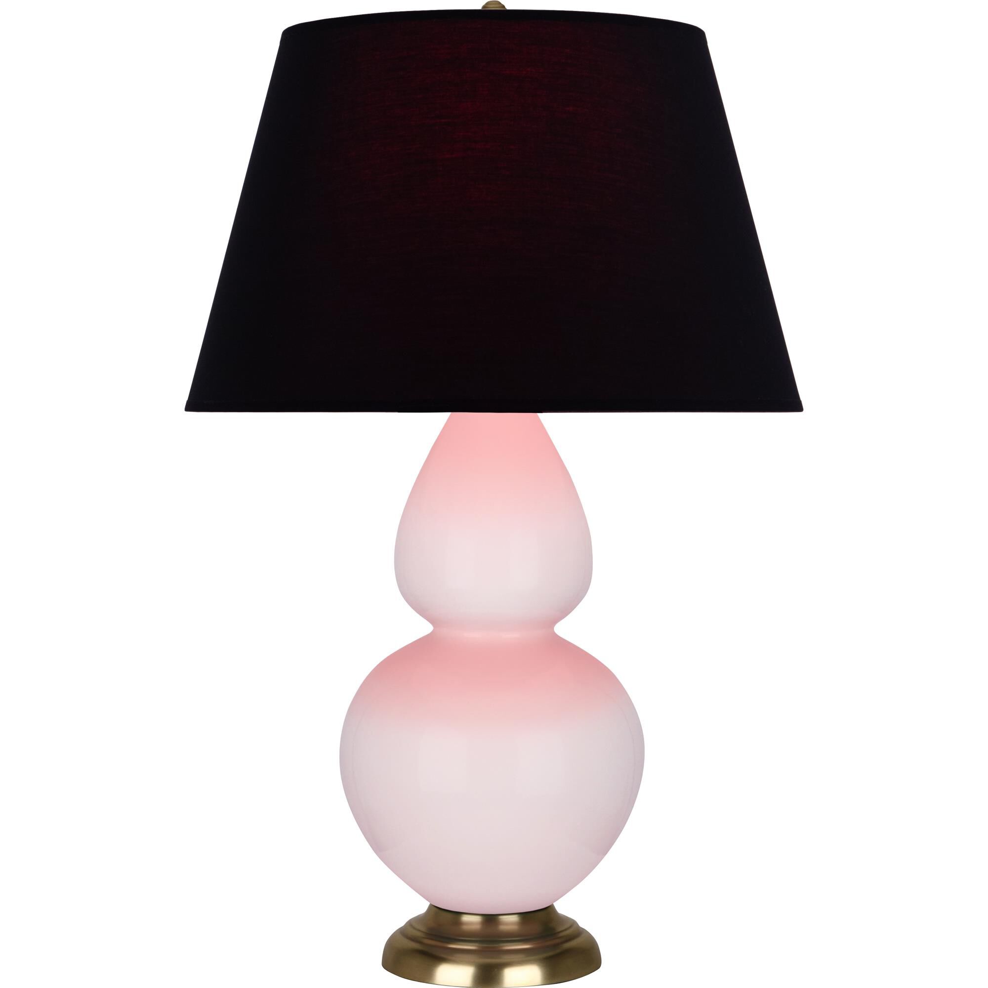 Shown in Rose Water Glazed finish and Ink Black with Rose Red Lining shade and Antique Brass accent
