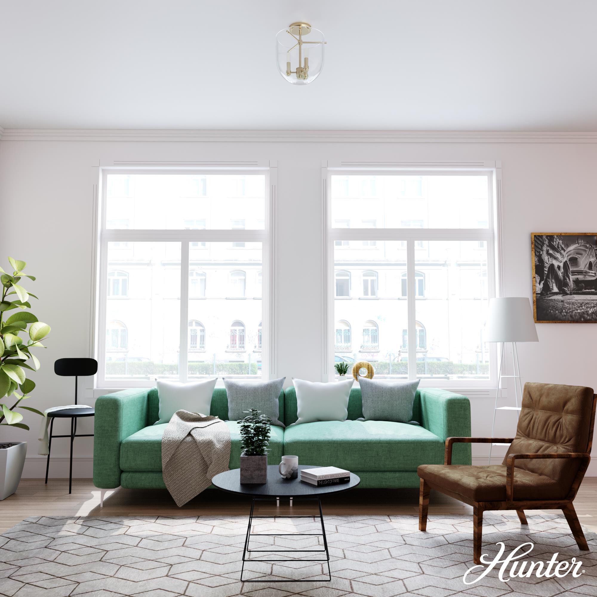 Sacha 11 Inch 3 Light Semi Flush Mount by Hunter Fan