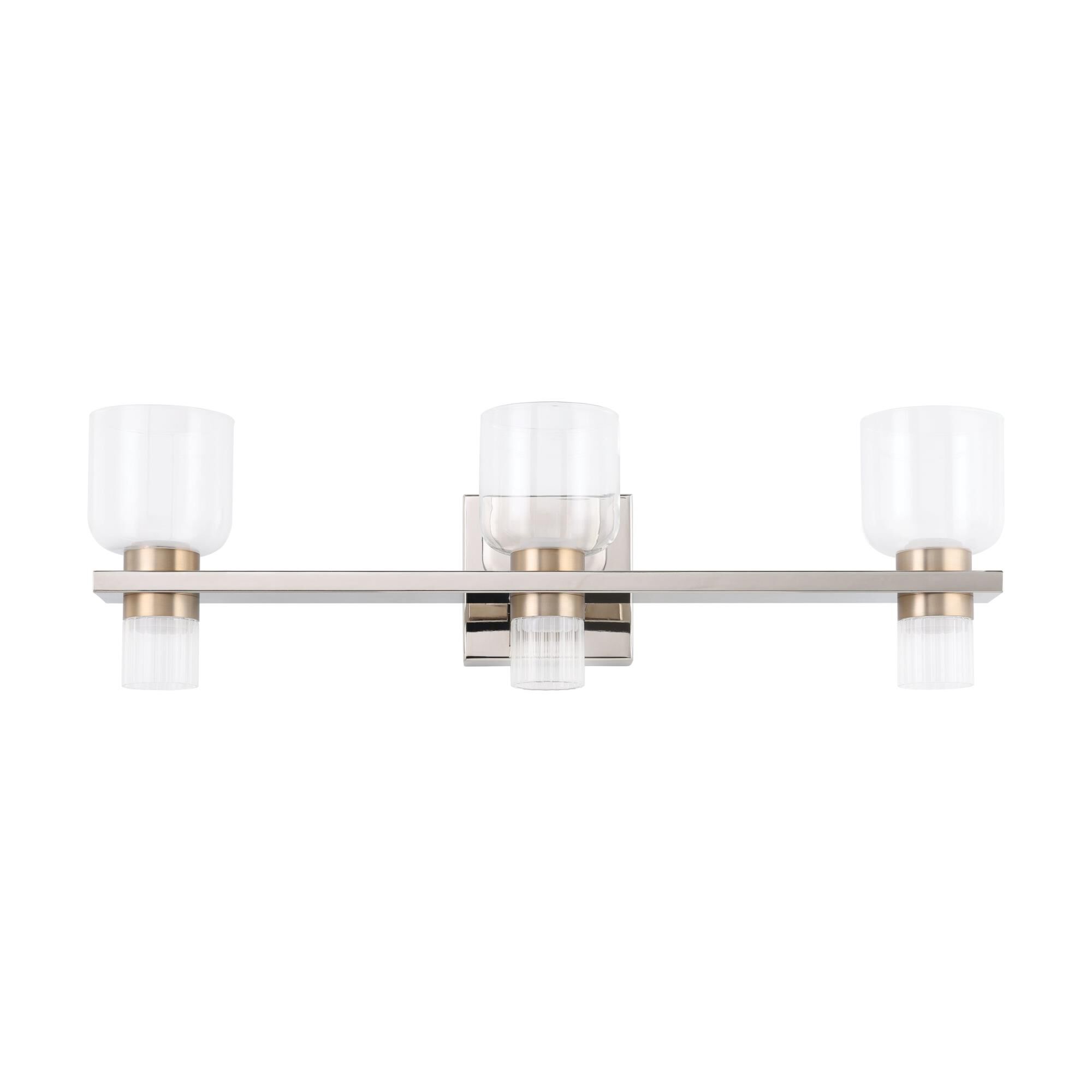 Shown in Polished Nickel finish and Clear, Clear Ribbed glass
