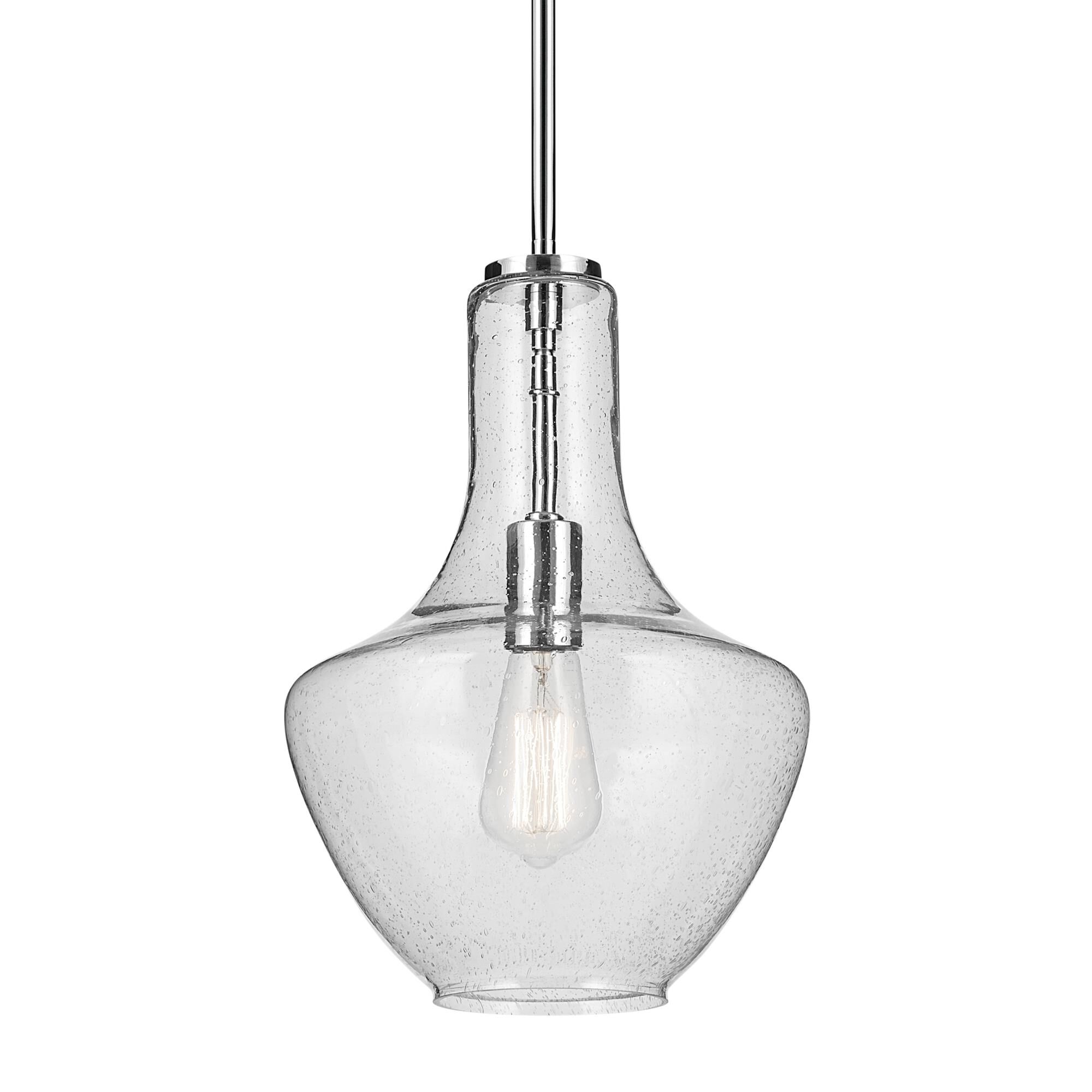 Shown in Chrome finish and Clear Seeded glass
