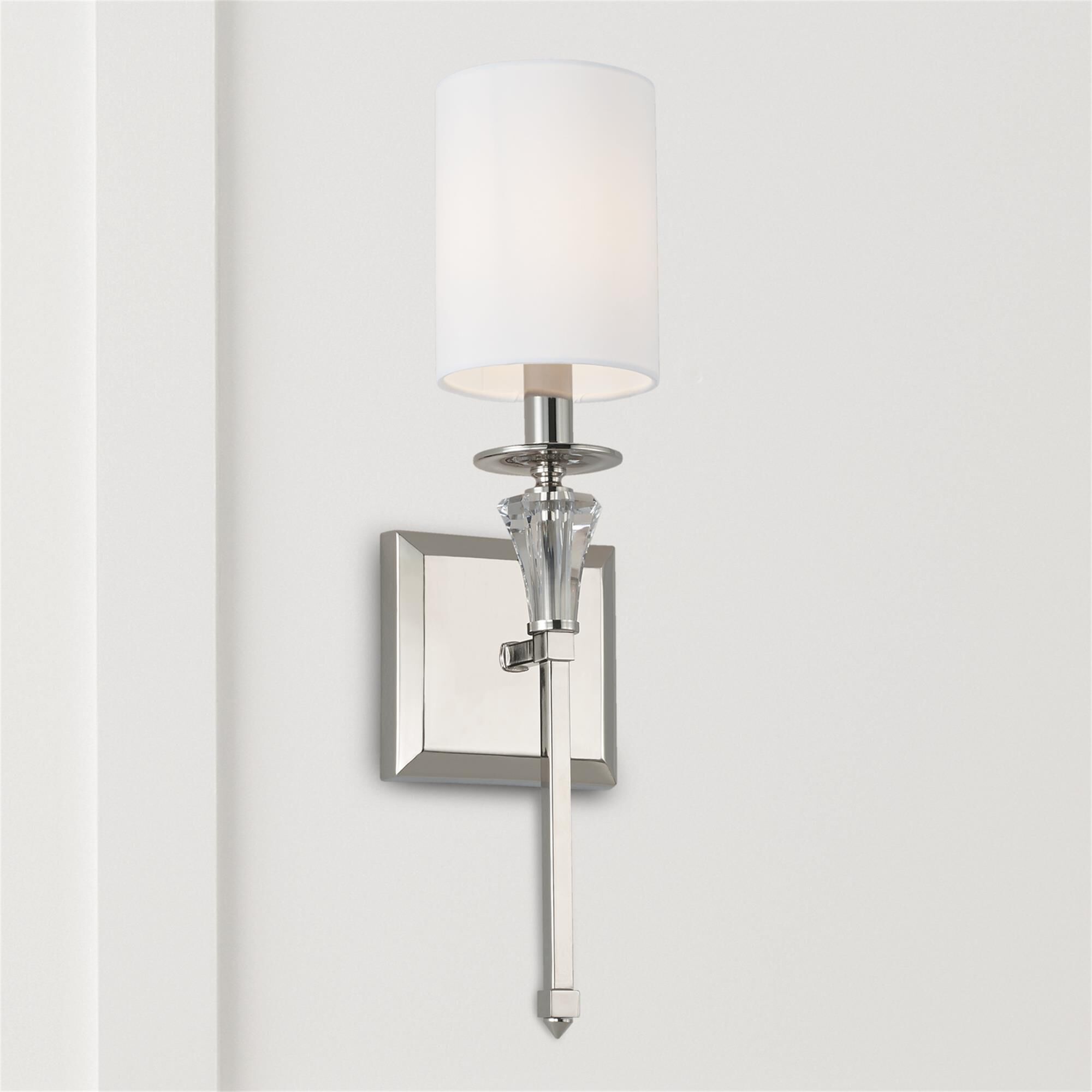 Shown in Polished Nickel finish and 700 glass and White Fabric Stay-Straight shade