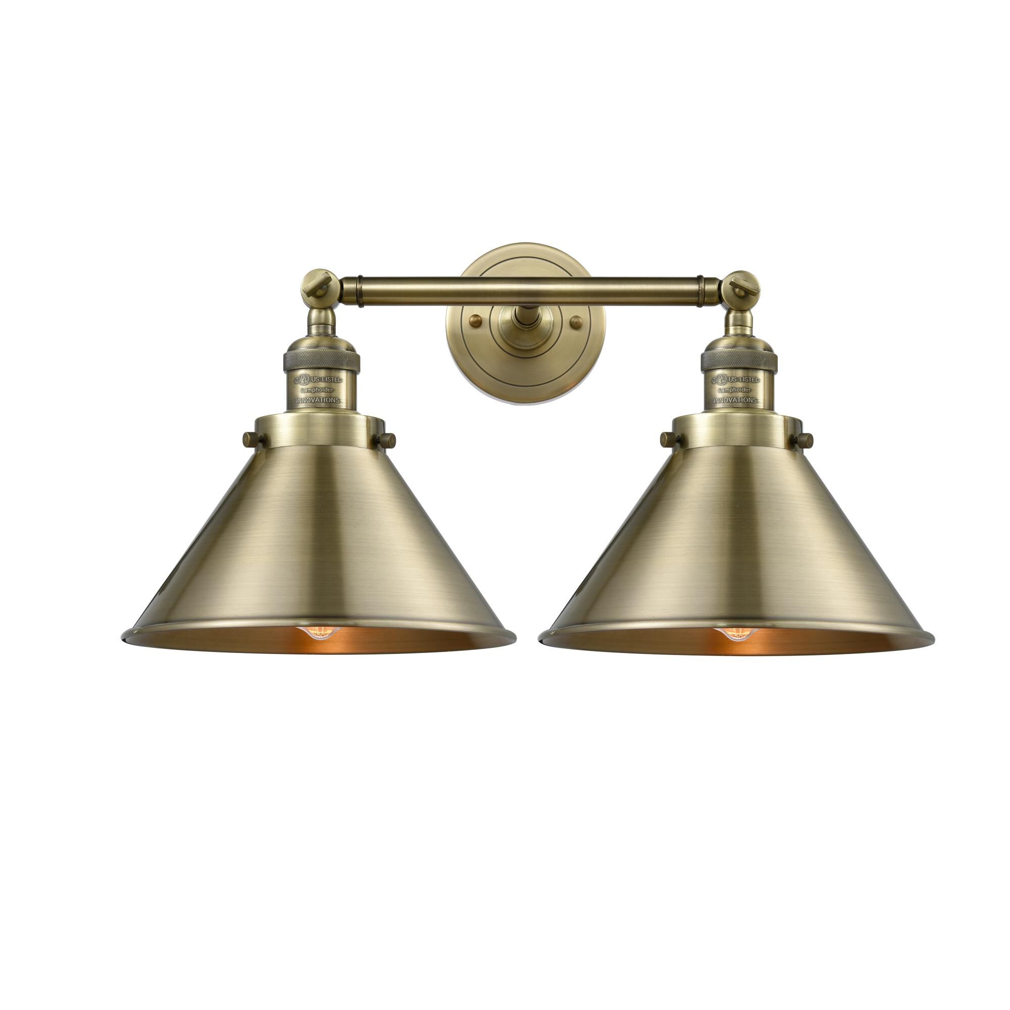 Shown in Antique Brass finish and Antique Brass shade