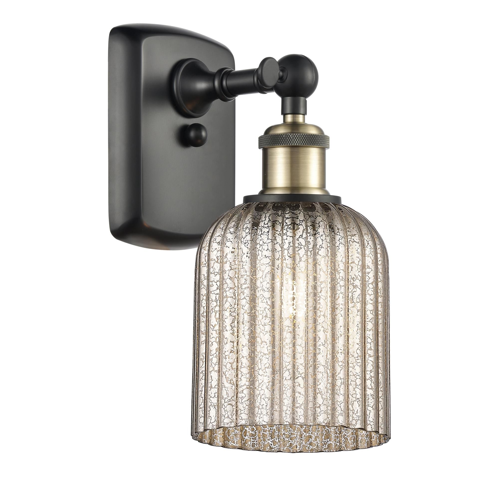 Shown in Black Antique Brass finish and Mercury shade